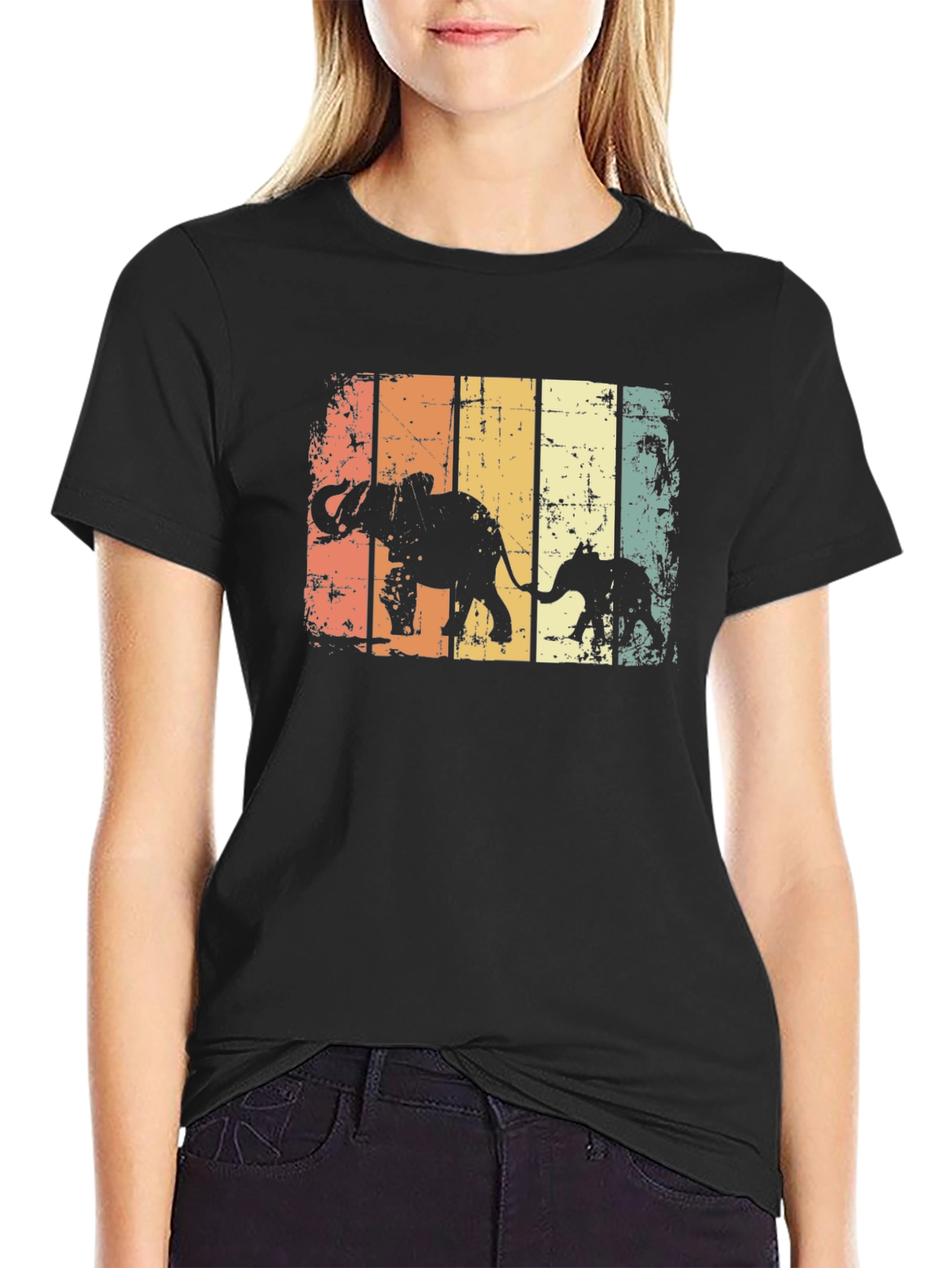 Retro Elephant Family Graphic T-Shirt