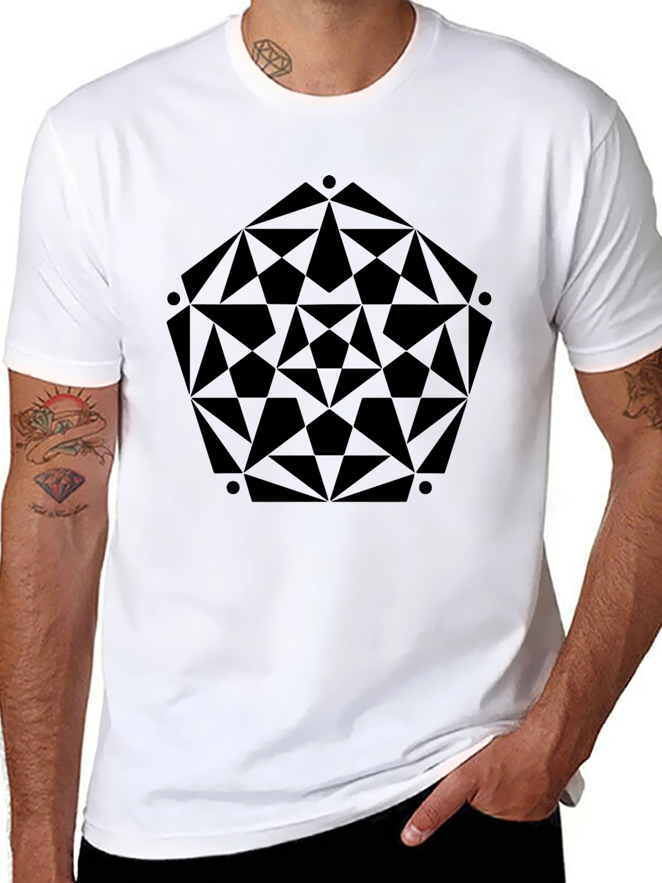 Geometric Print Black T-Shirt