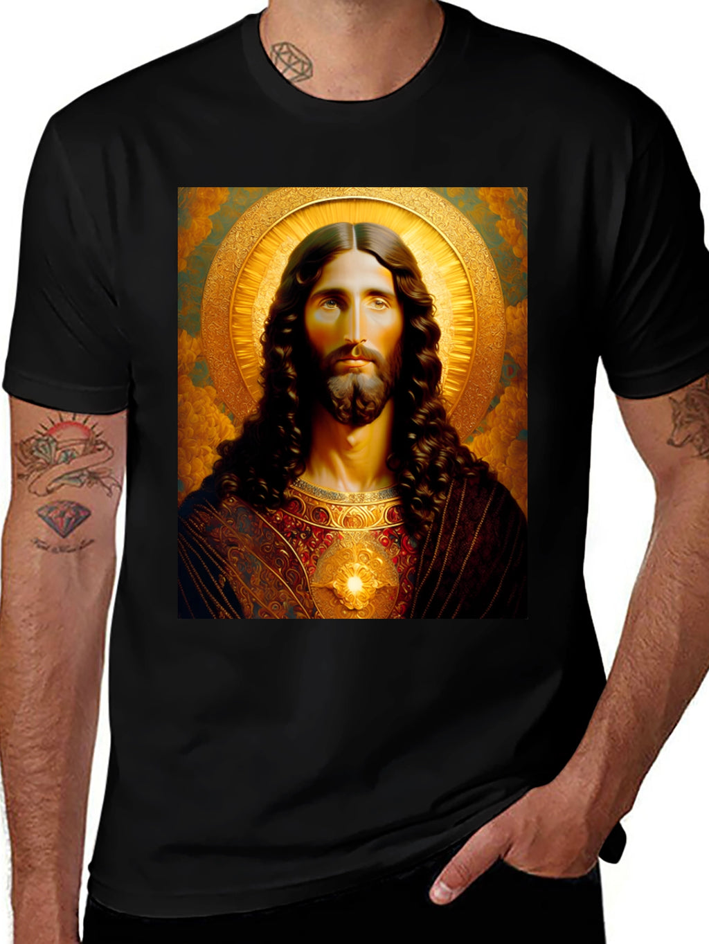 Jesus Christ Portrait Graphic T-Shirt - Black