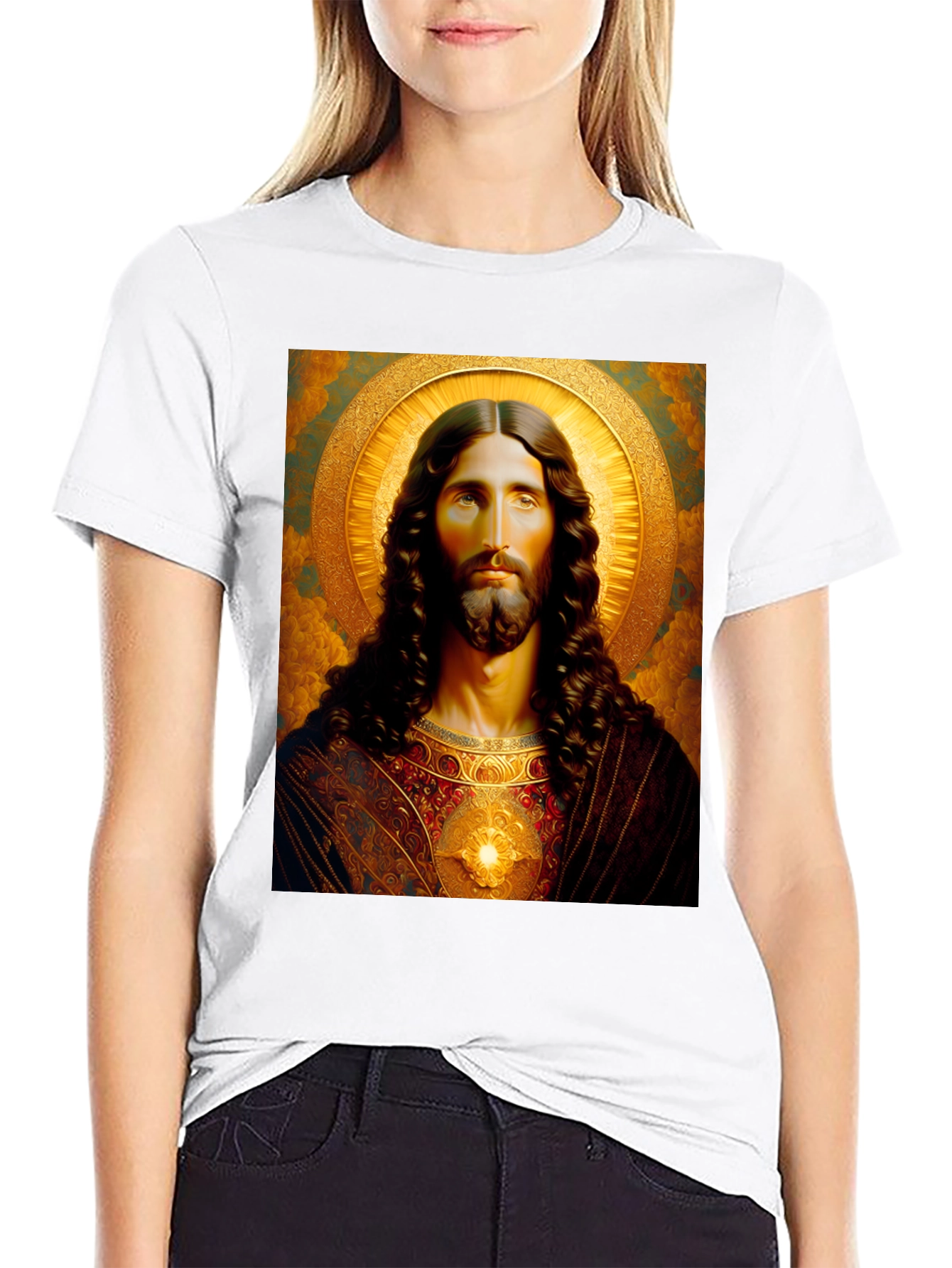 Jesus Christ Portrait Graphic T-Shirt - Black