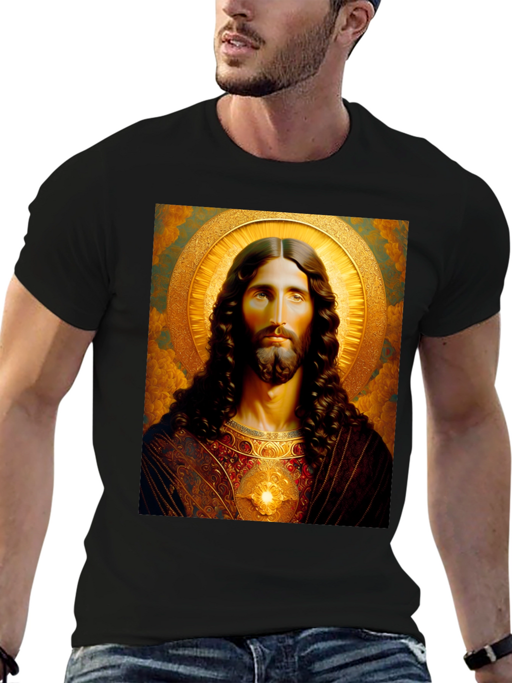 Jesus Christ Portrait Graphic T-Shirt - Black