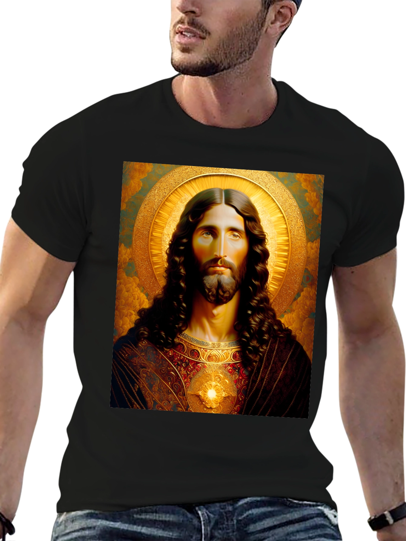 Jesus Christ Portrait Graphic T-Shirt - Black