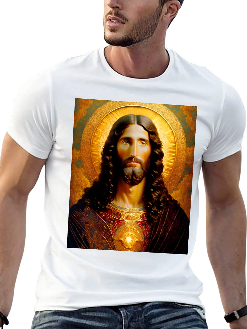 Jesus Christ Portrait Graphic T-Shirt - Black