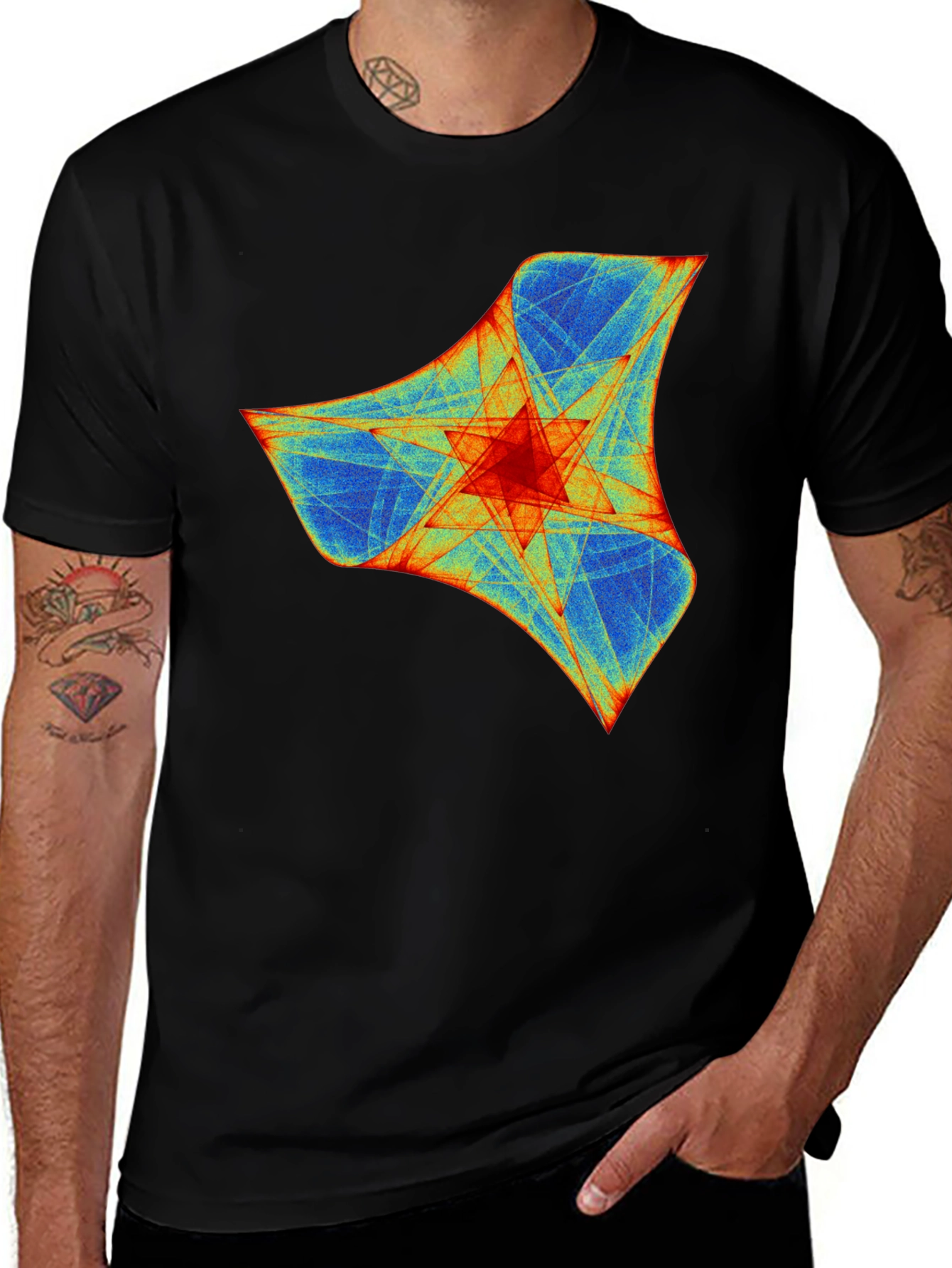 Abstract Geometric Print Crew Neck T-Shirt - Black