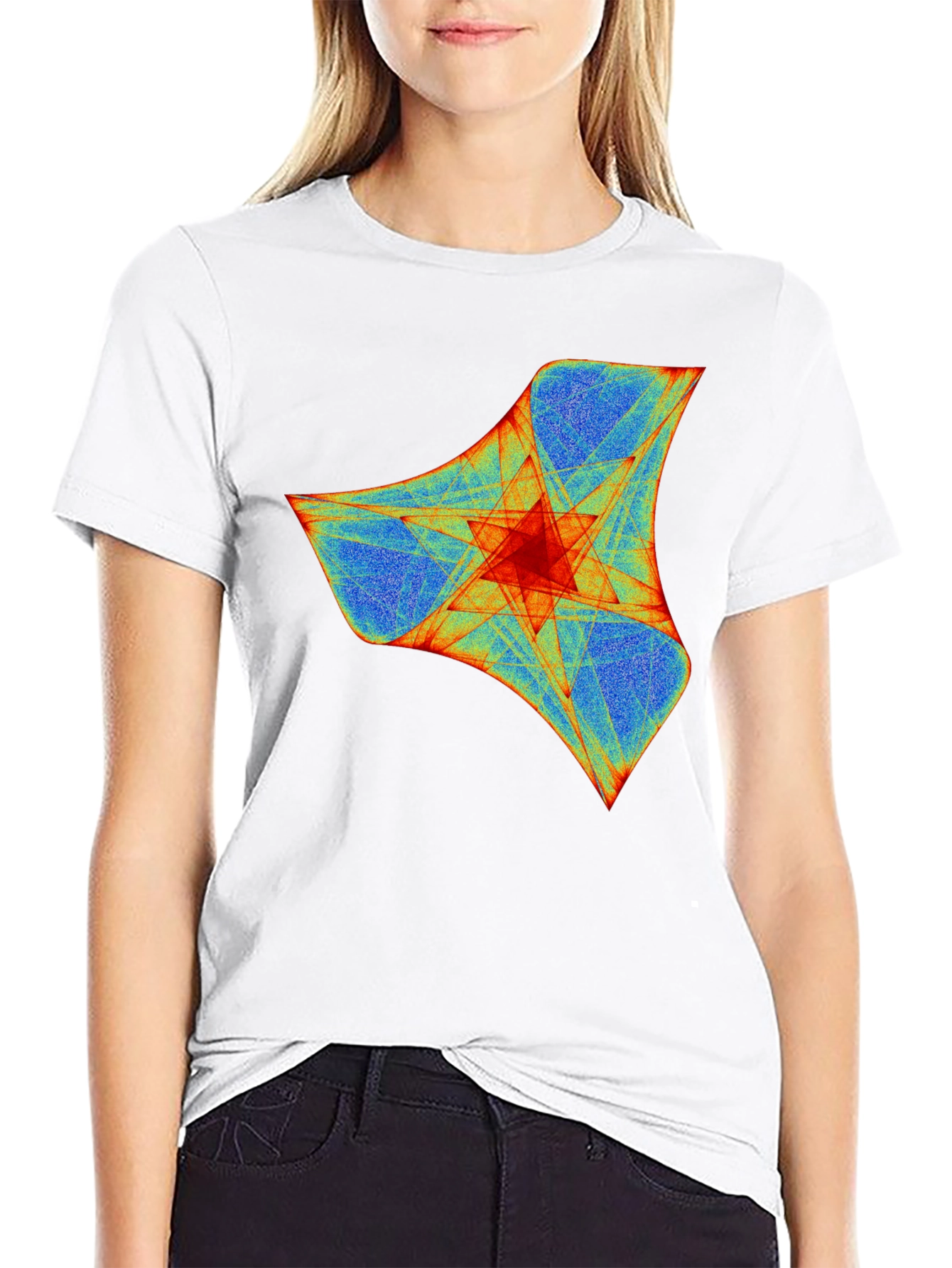 Abstract Geometric Print Crew Neck T-Shirt - Black