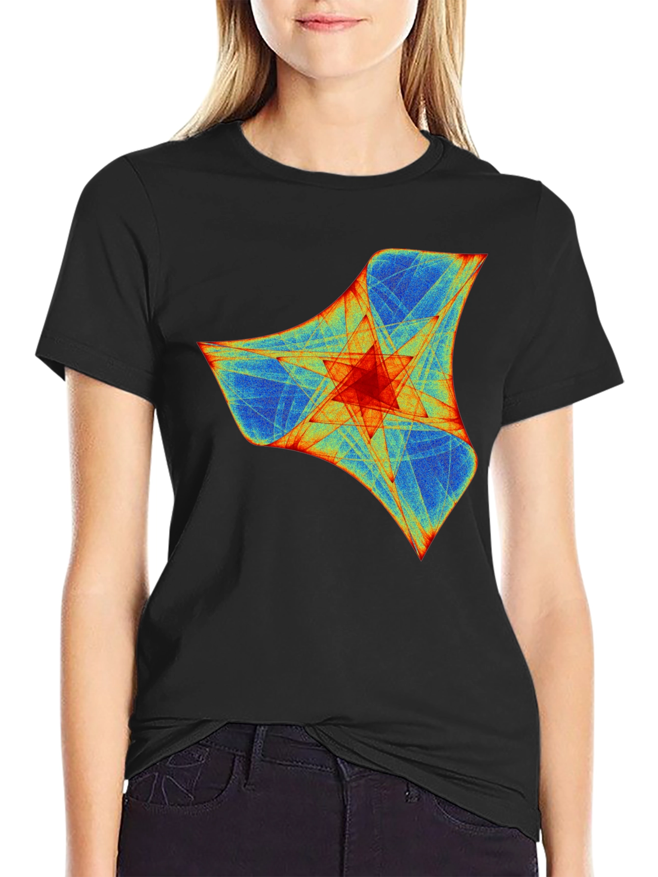 Abstract Geometric Print Crew Neck T-Shirt - Black