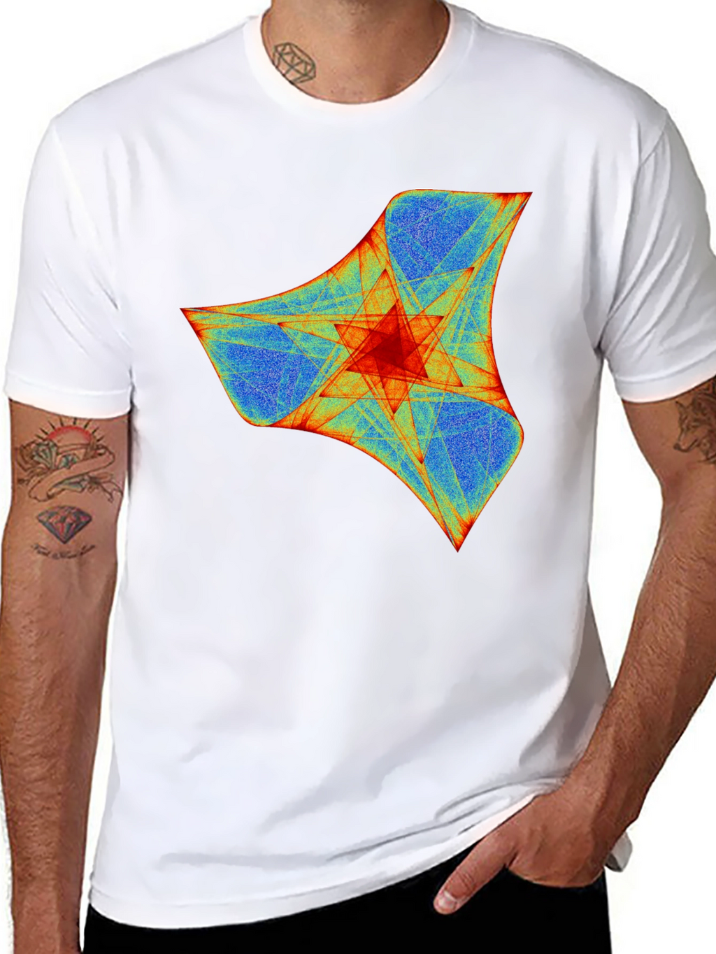 Abstract Geometric Print Crew Neck T-Shirt - Black