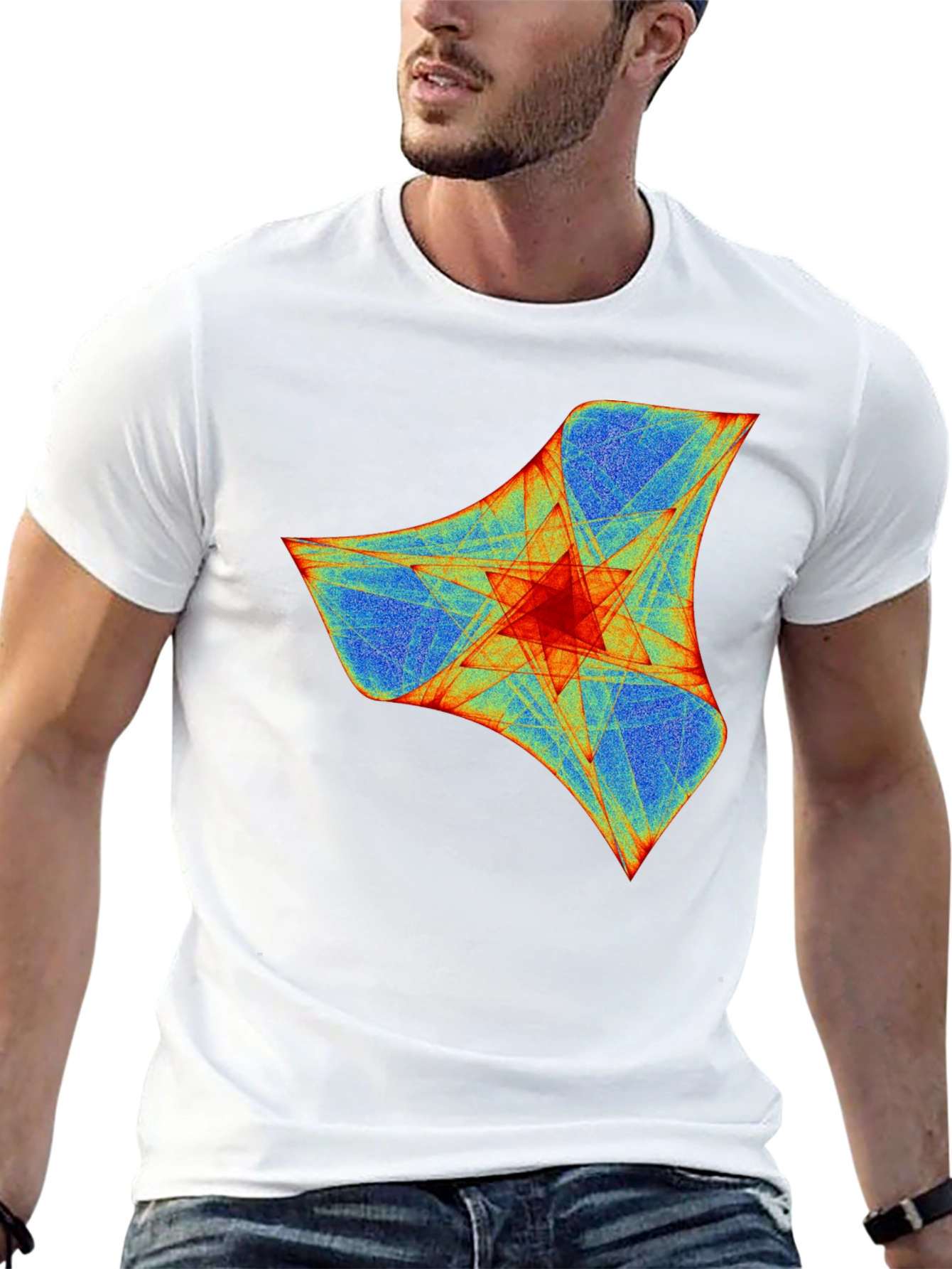 Abstract Geometric Print Crew Neck T-Shirt - Black