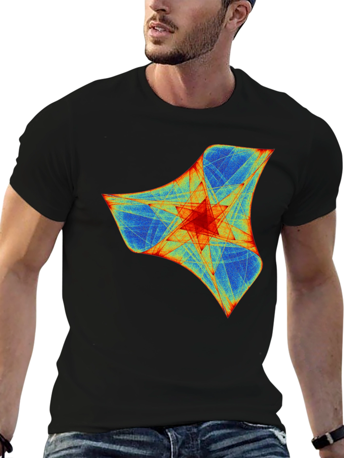 Abstract Geometric Print Crew Neck T-Shirt - Black