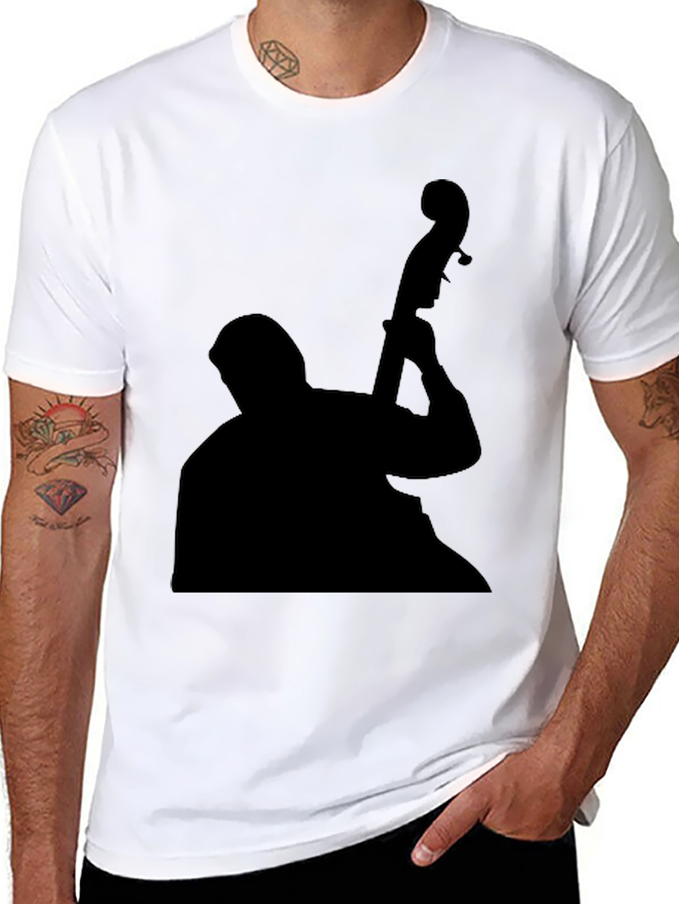 Jazz Bass Player Silhouette Black T-Shirt