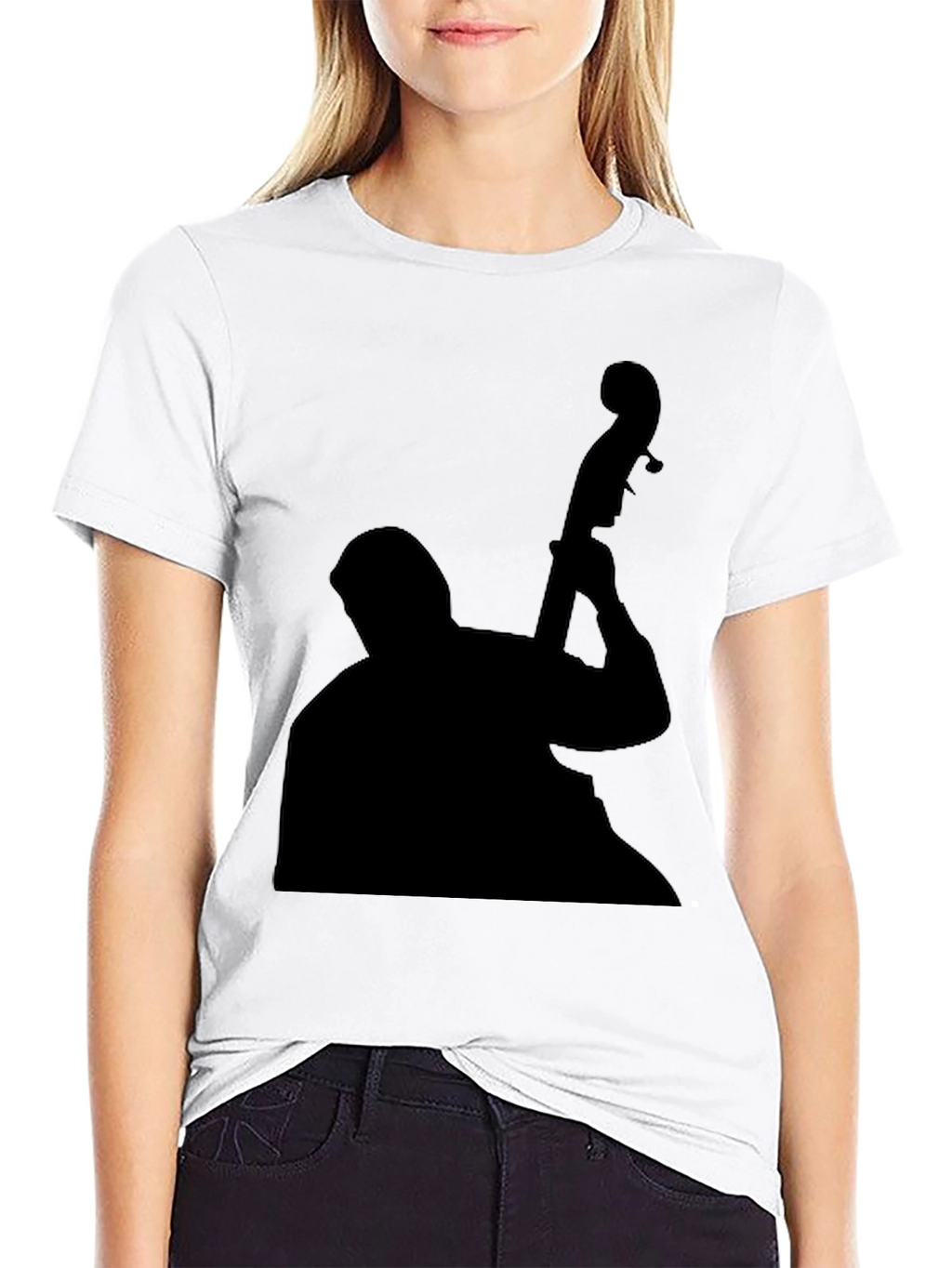 Jazz Bass Player Silhouette Black T-Shirt