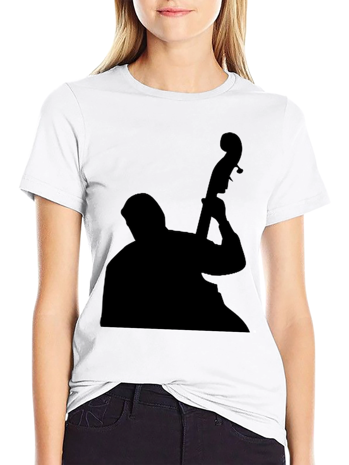 Jazz Bass Player Silhouette Black T-Shirt