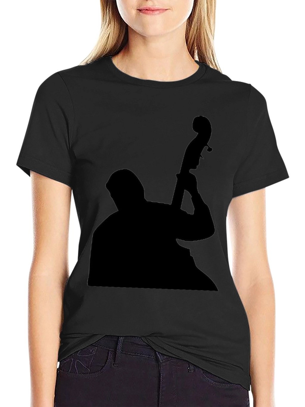 Jazz Bass Player Silhouette Black T-Shirt