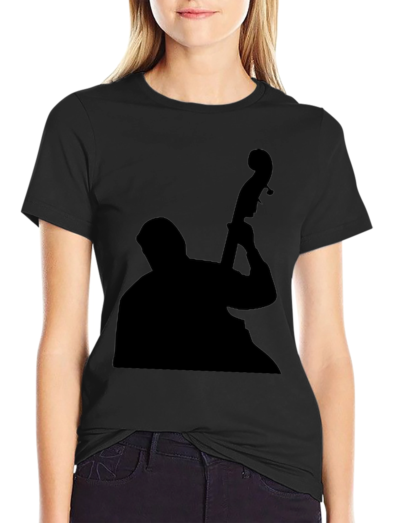 Jazz Bass Player Silhouette Black T-Shirt