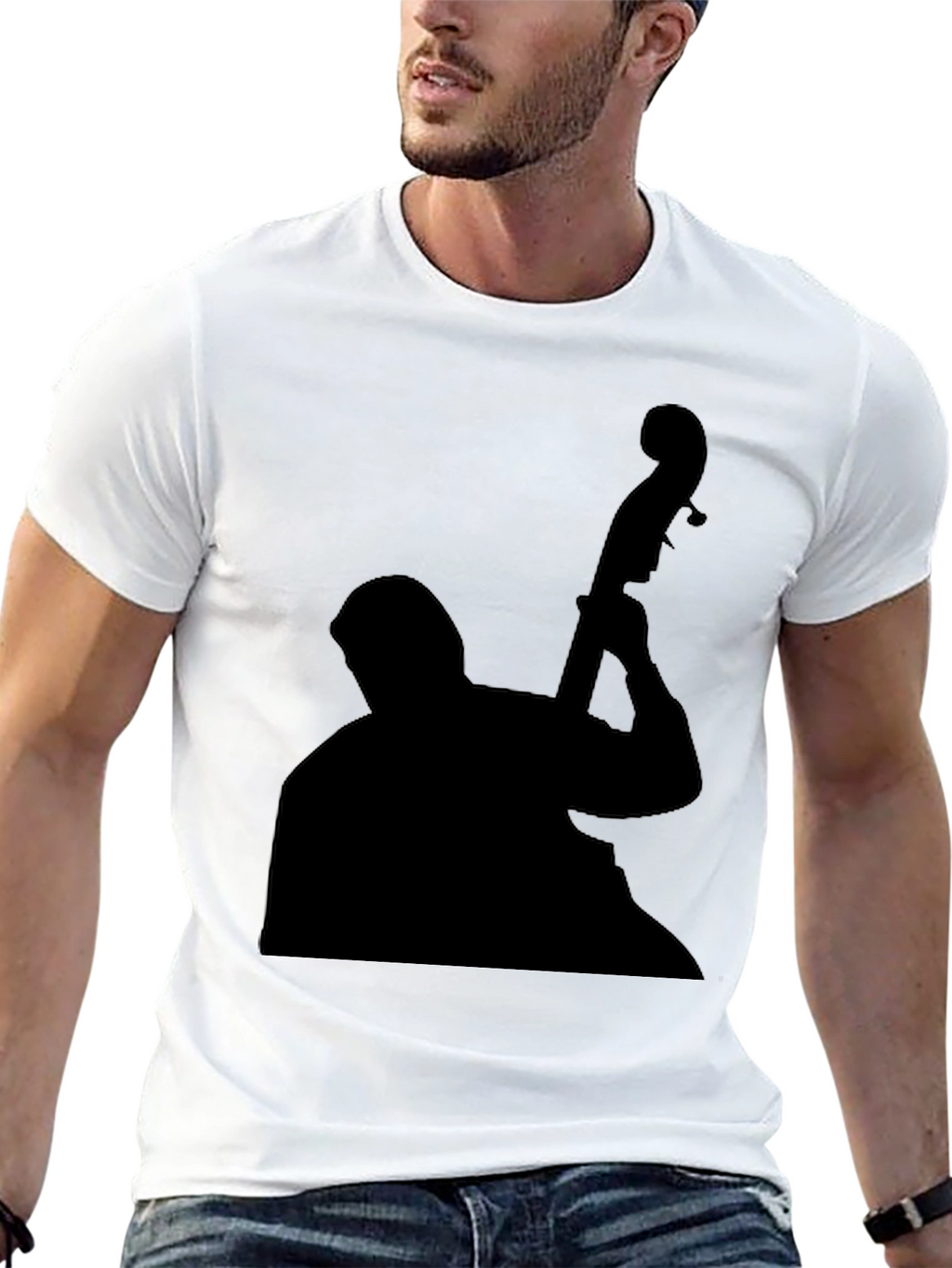 Jazz Bass Player Silhouette Black T-Shirt