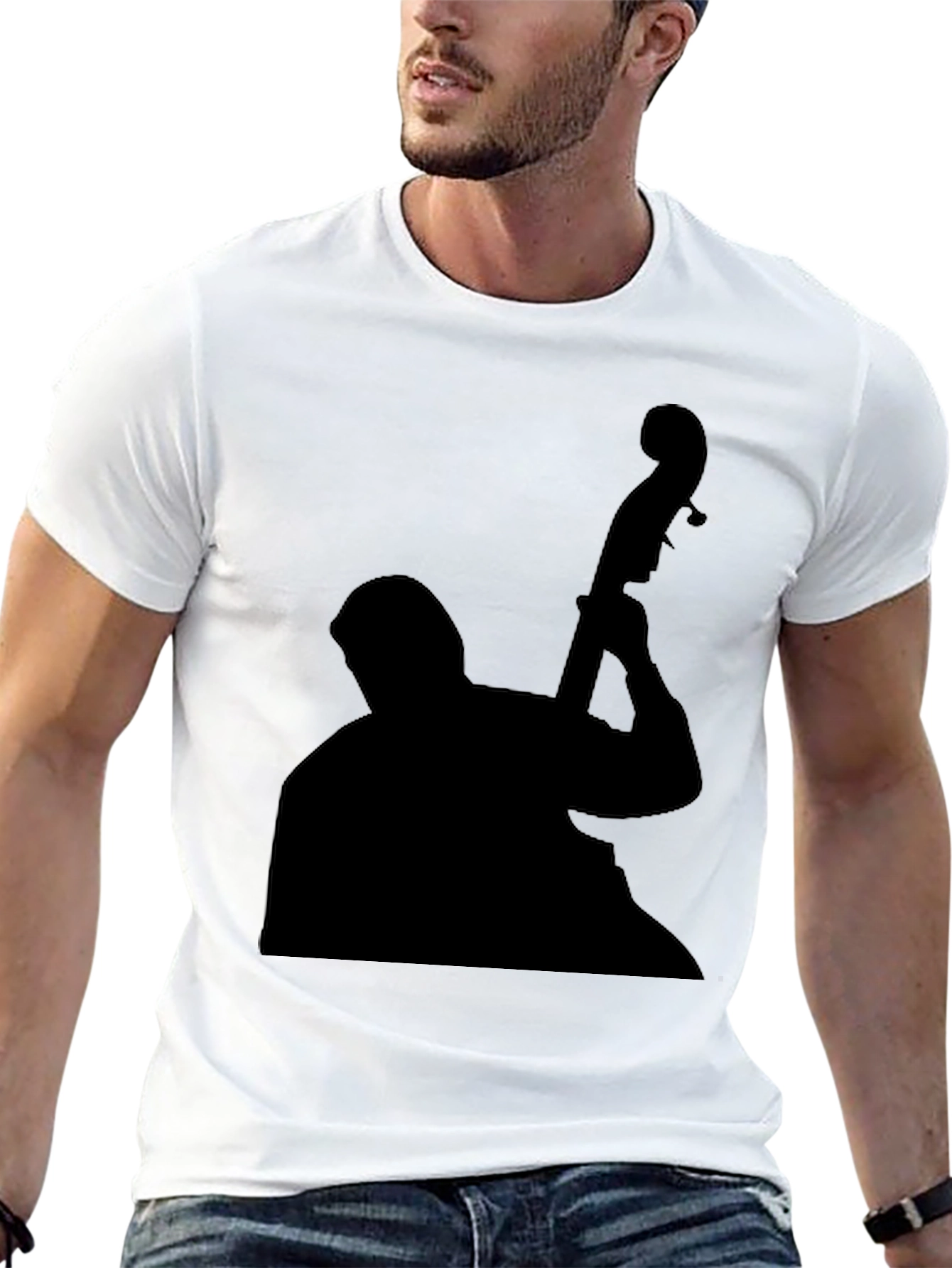 Jazz Bass Player Silhouette Black T-Shirt