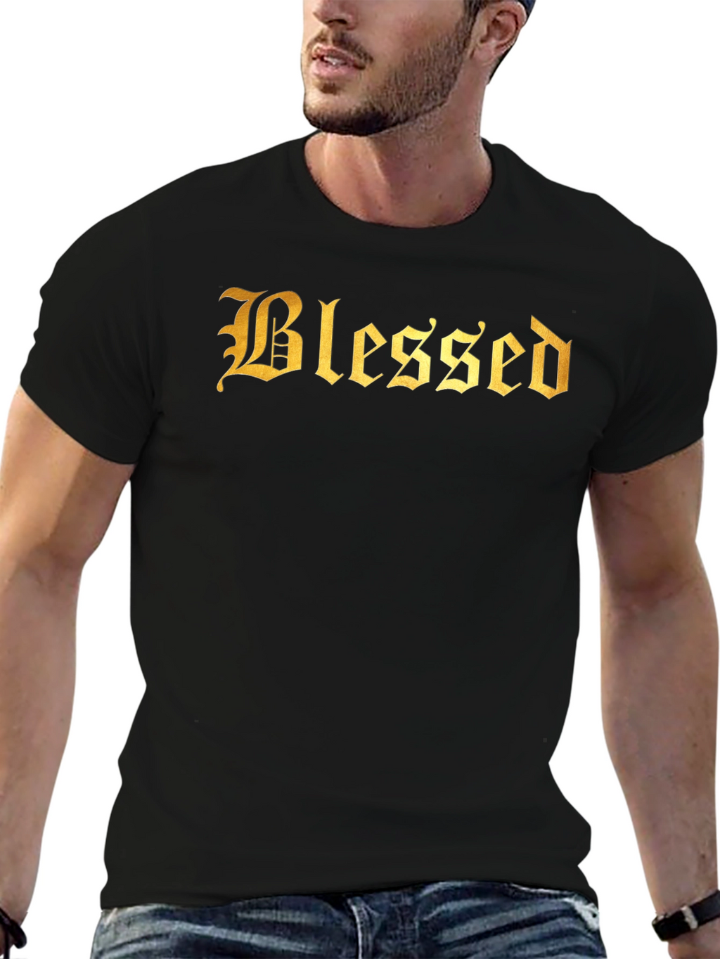 Blessed Gold Graphic Black T-Shirt