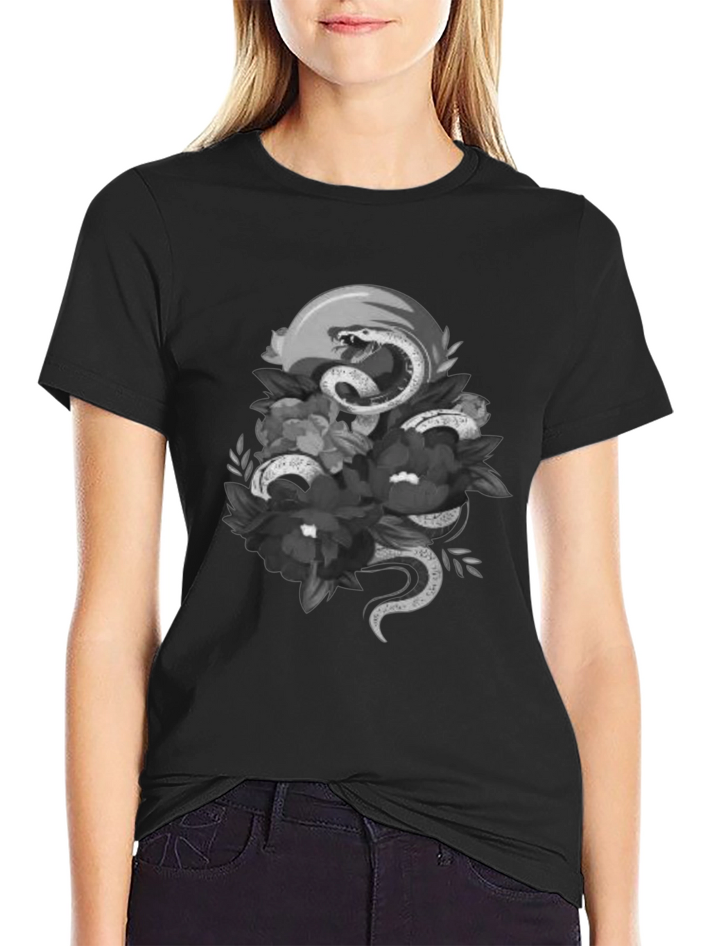 Snake & Floral Graphic Tee - Unique Design