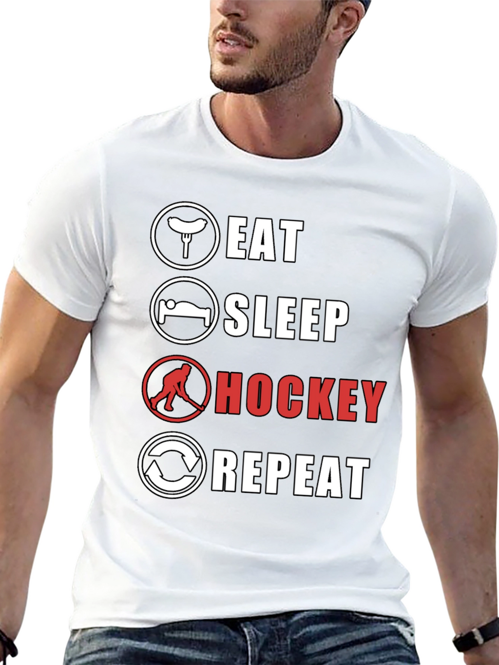 Eat Sleep Hockey Repeat Graphic Tee