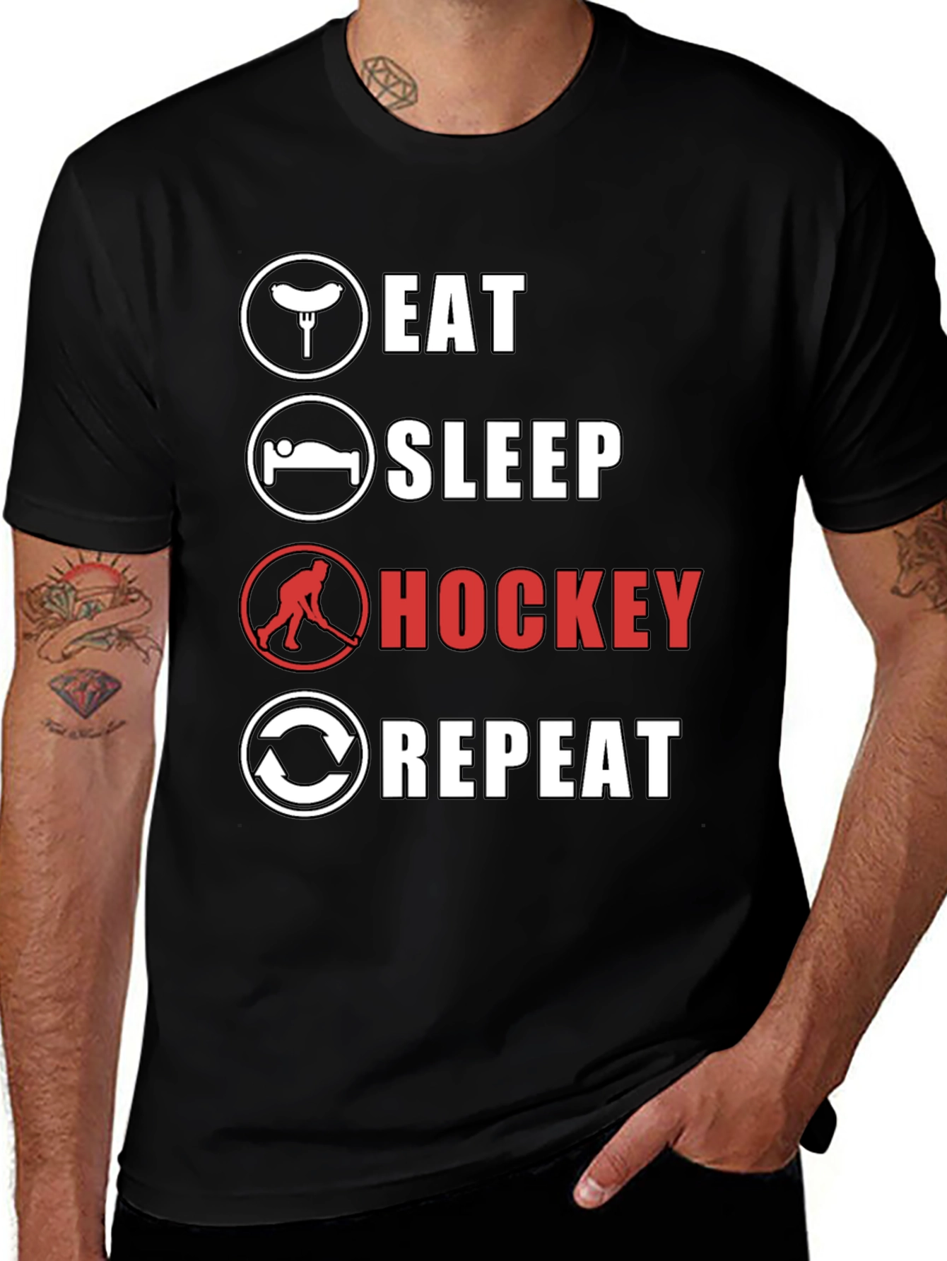 Eat Sleep Hockey Repeat Graphic Tee