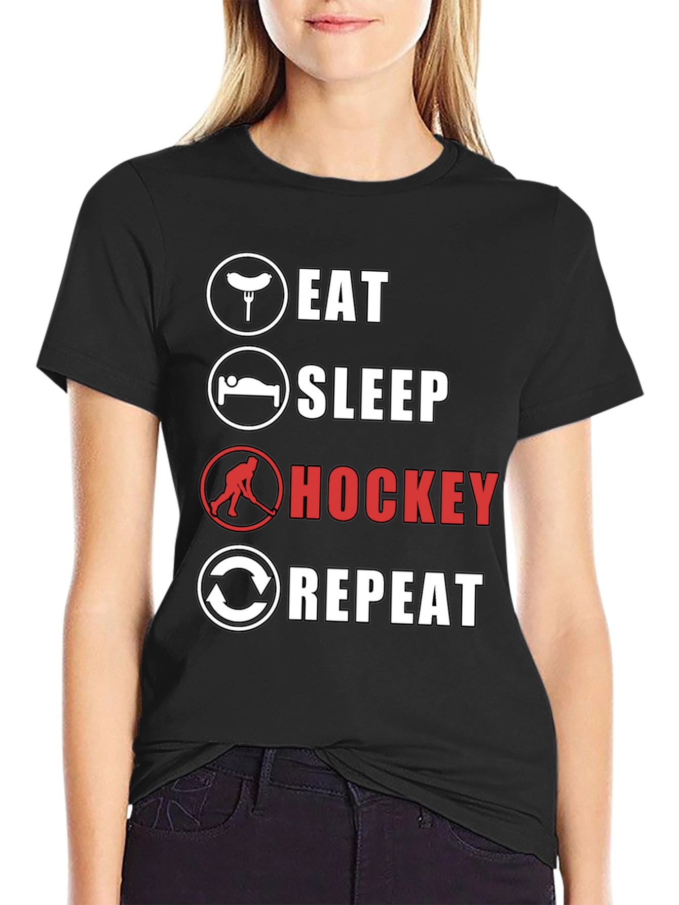 Eat Sleep Hockey Repeat Graphic Tee