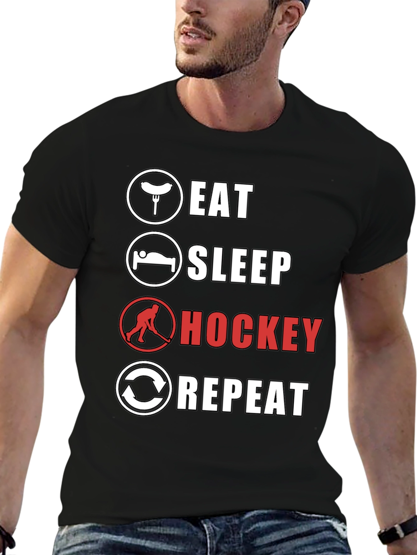 Eat Sleep Hockey Repeat Graphic Tee