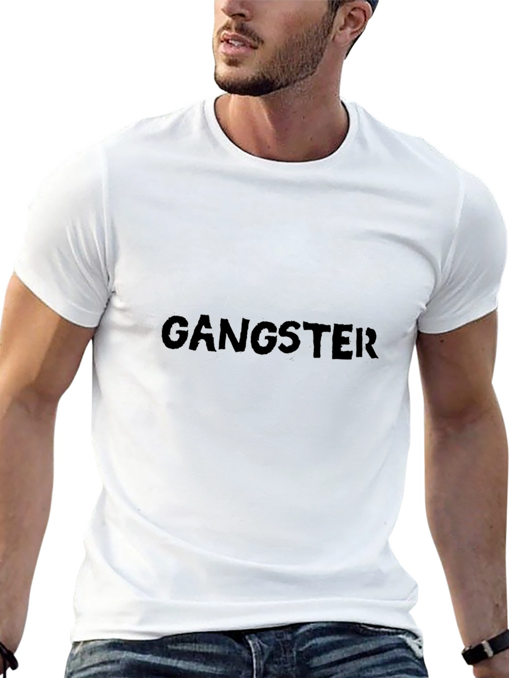Gangster Print Black Cotton T-Shirt