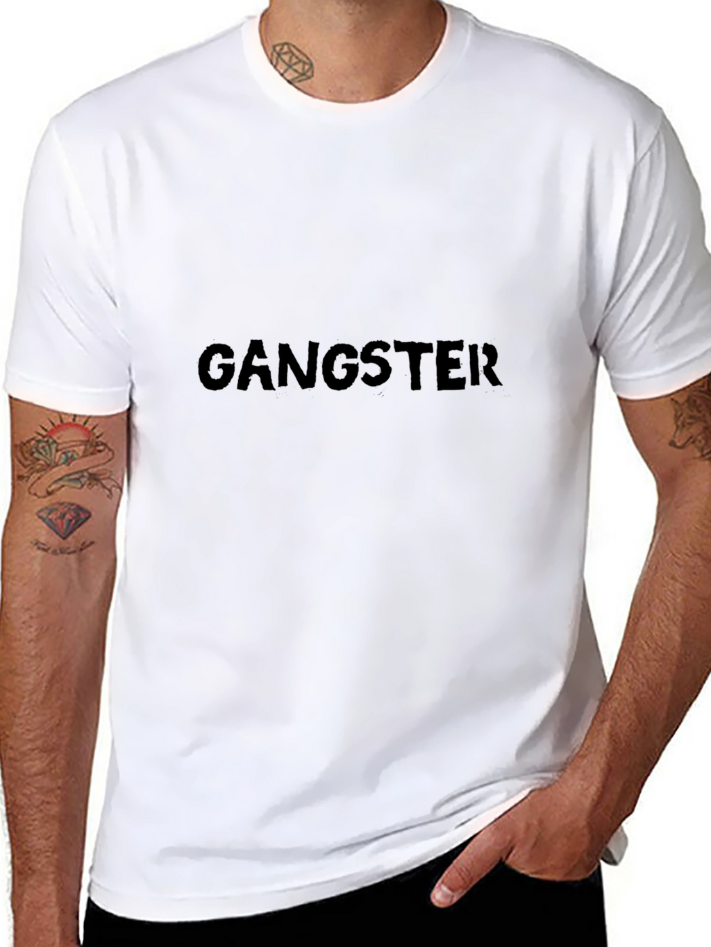 Gangster Print Black Cotton T-Shirt