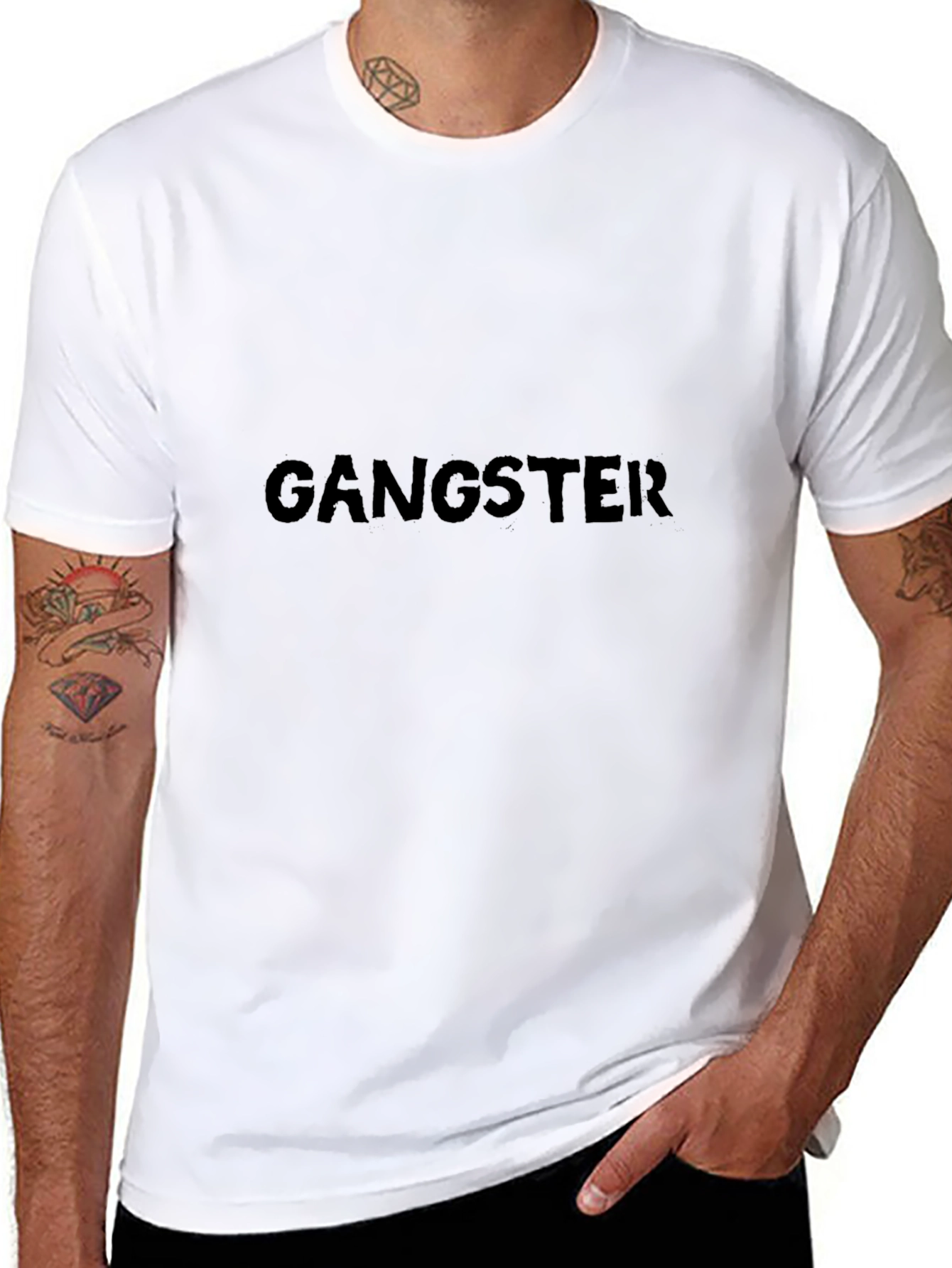 Gangster Print Black Cotton T-Shirt