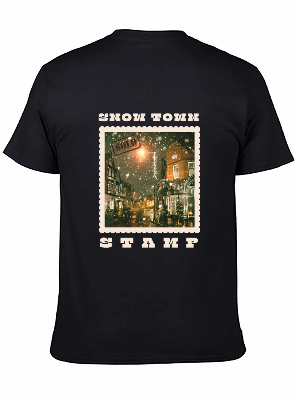 Snow Town Stamp Black T-Shirt