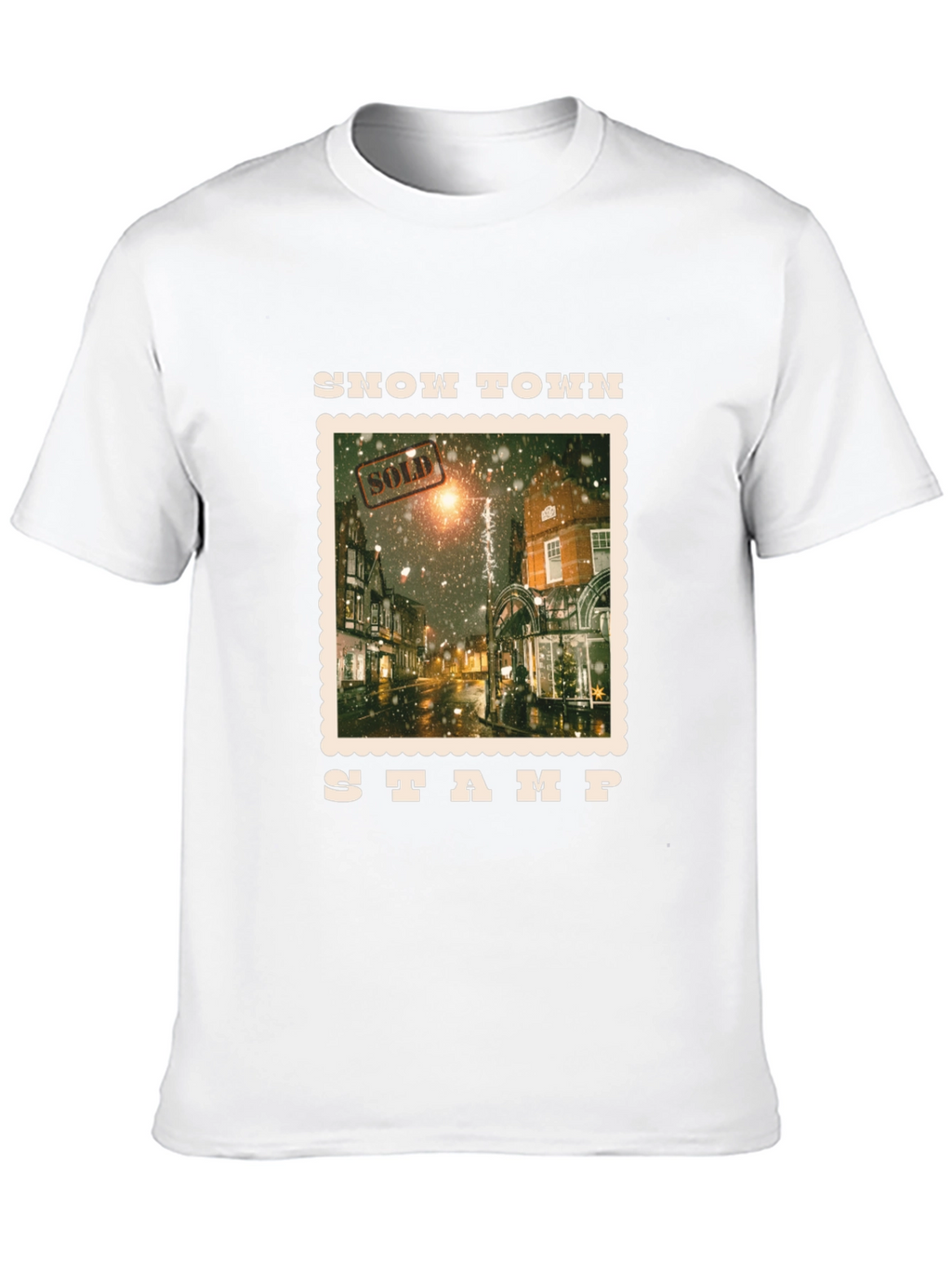 Snow Town Stamp Black T-Shirt