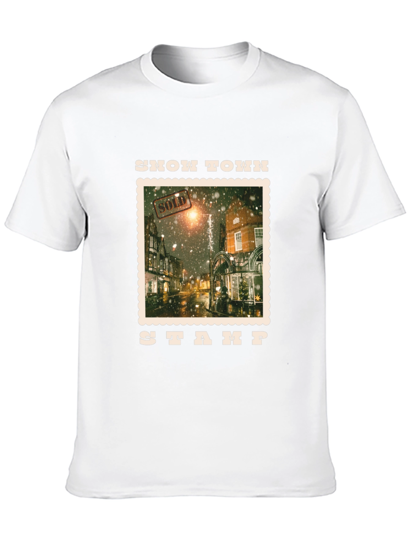 Snow Town Stamp Black T-Shirt