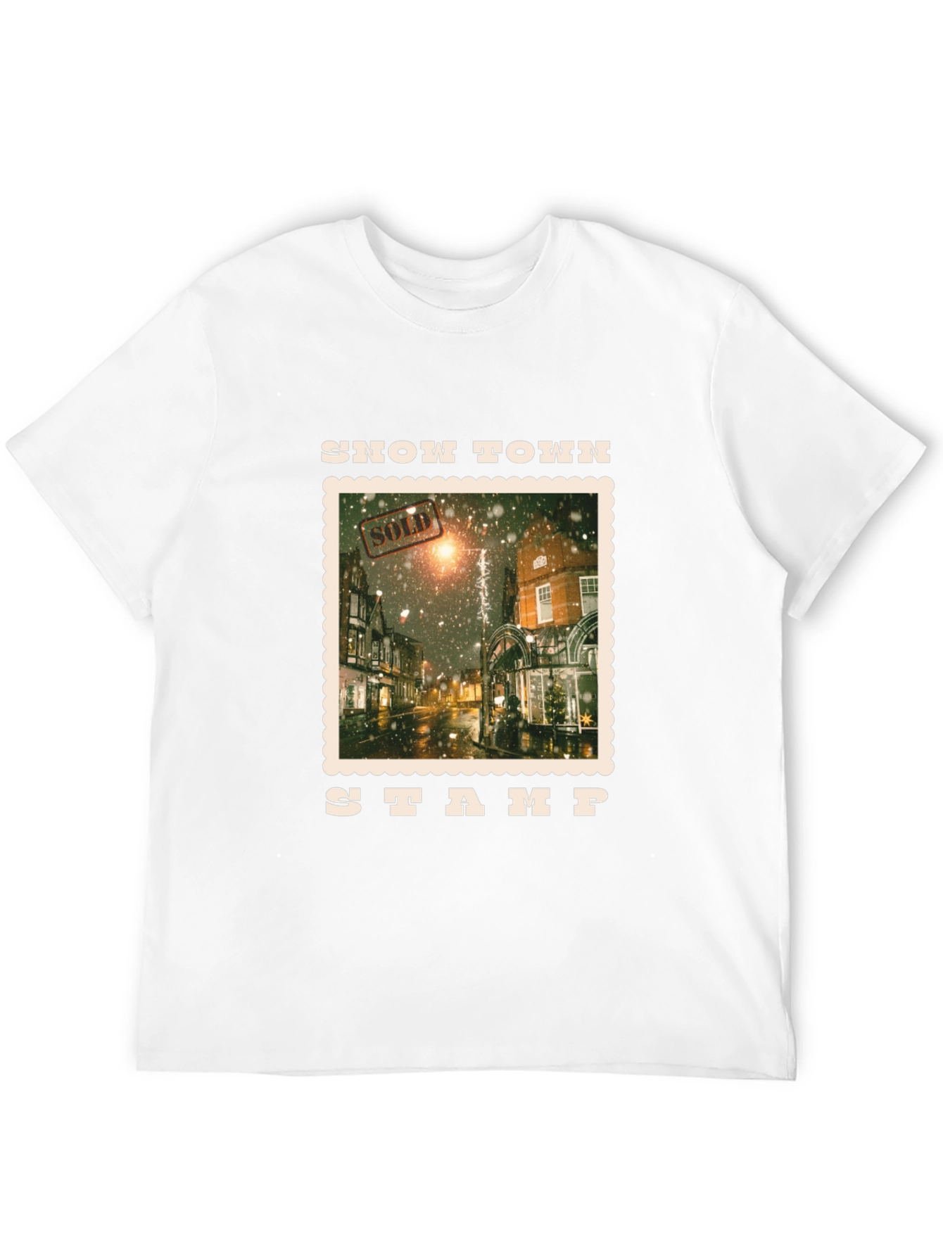 Snow Town Stamp Black T-Shirt