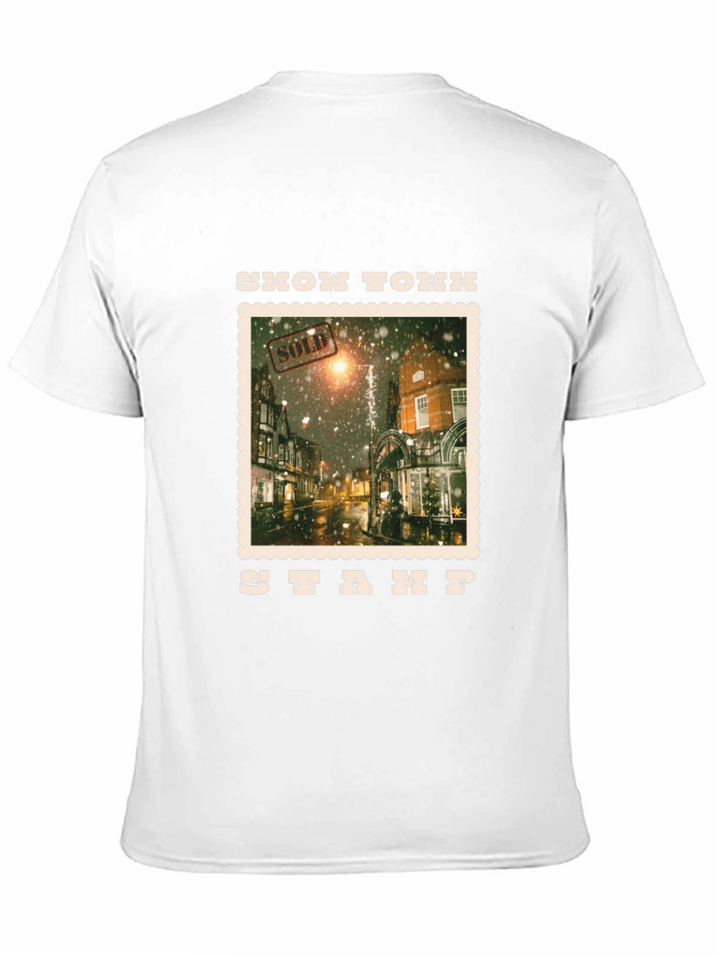 Snow Town Stamp Black T-Shirt