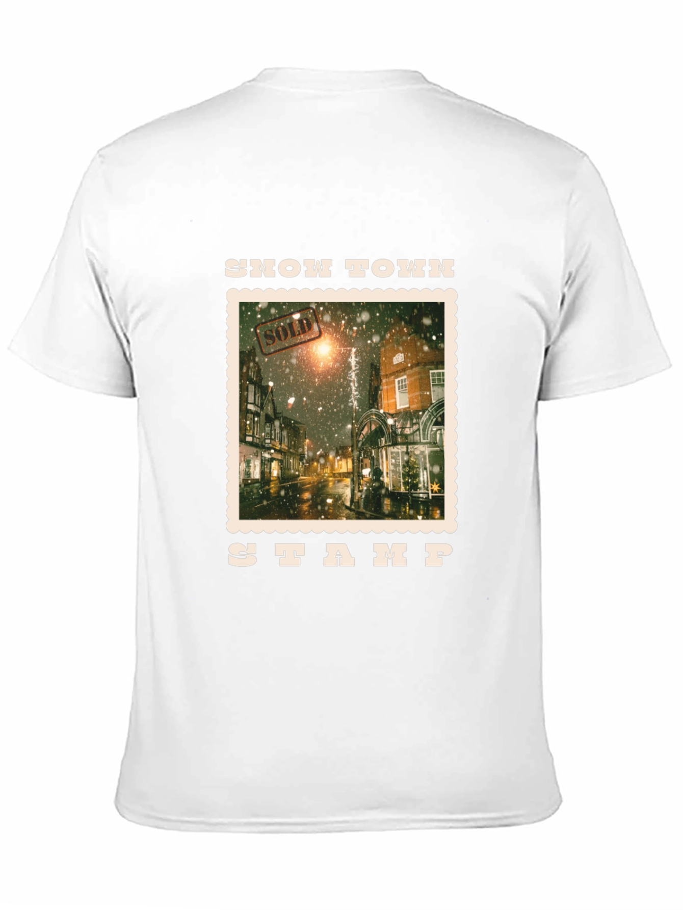 Snow Town Stamp Black T-Shirt