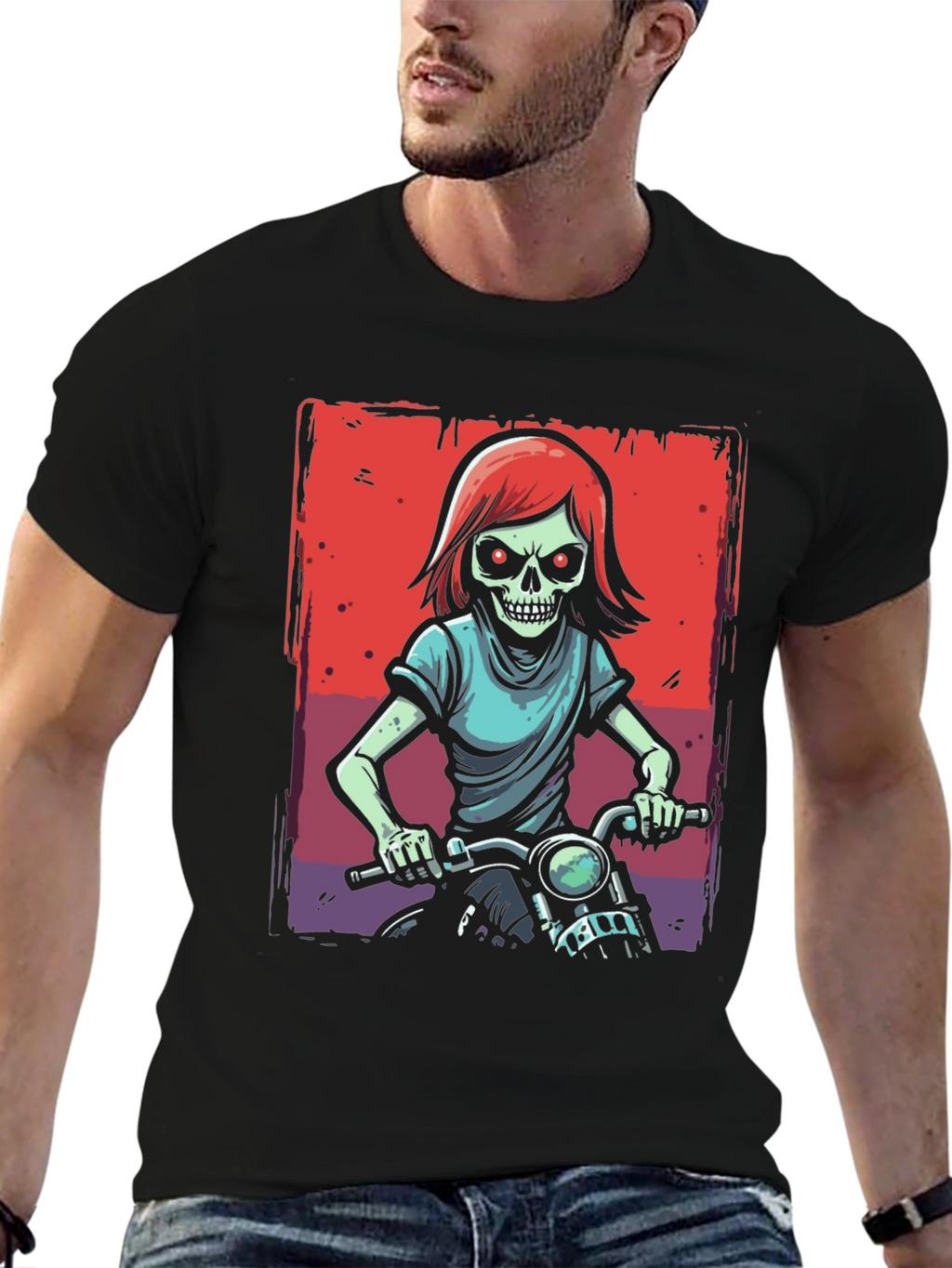 Skull Rider Graphic Tee - Edgy Motorcycle Design