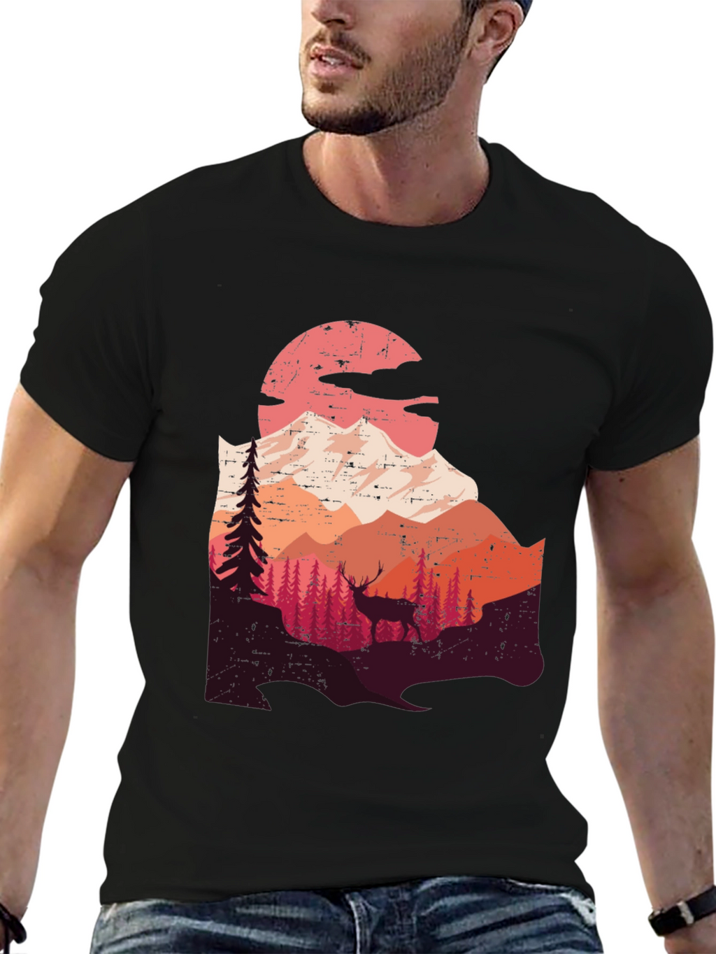 Mountain Deer Graphic Tee - Nature Lovers T-Shirt