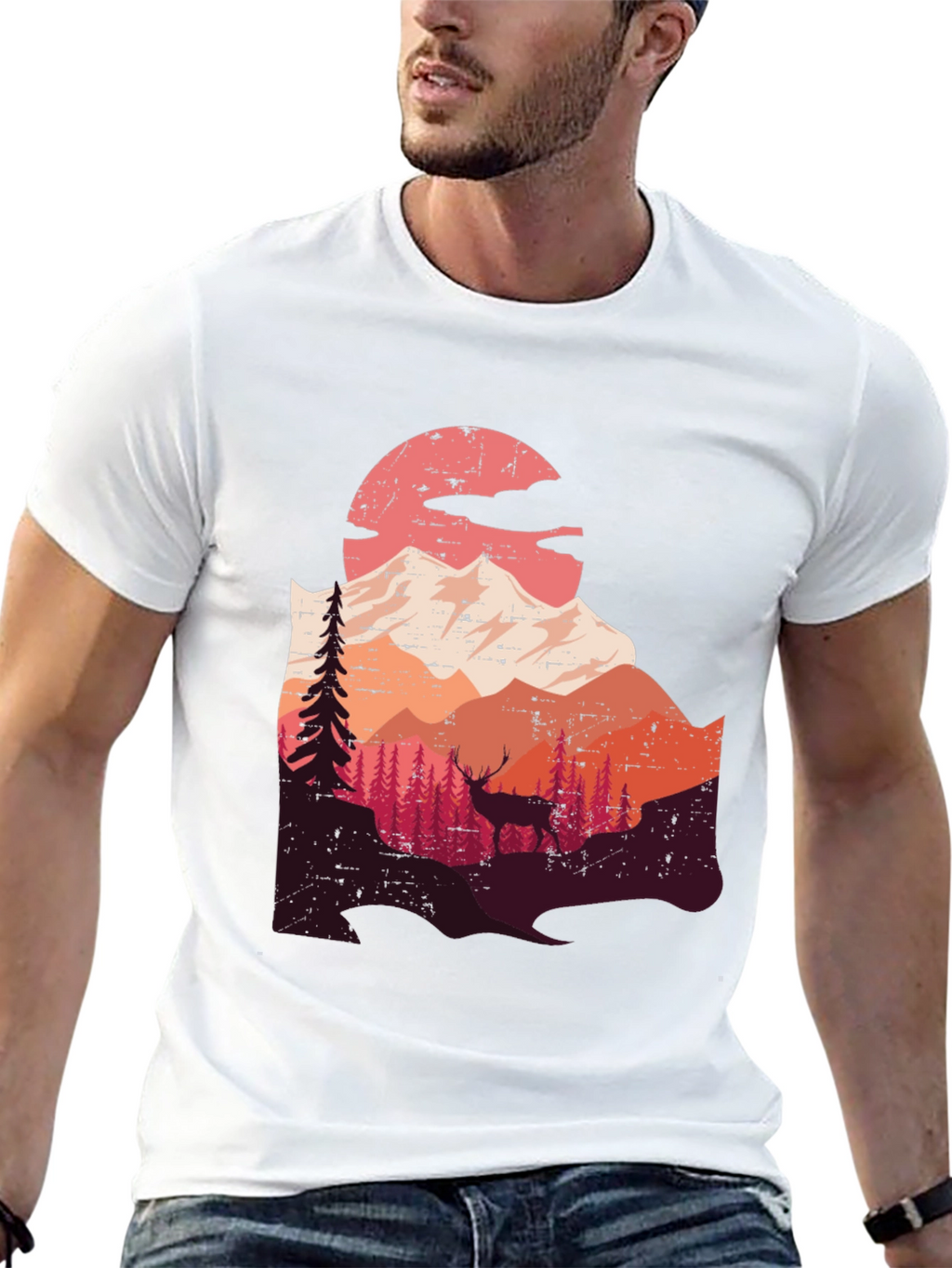 Mountain Deer Graphic Tee - Nature Lovers T-Shirt