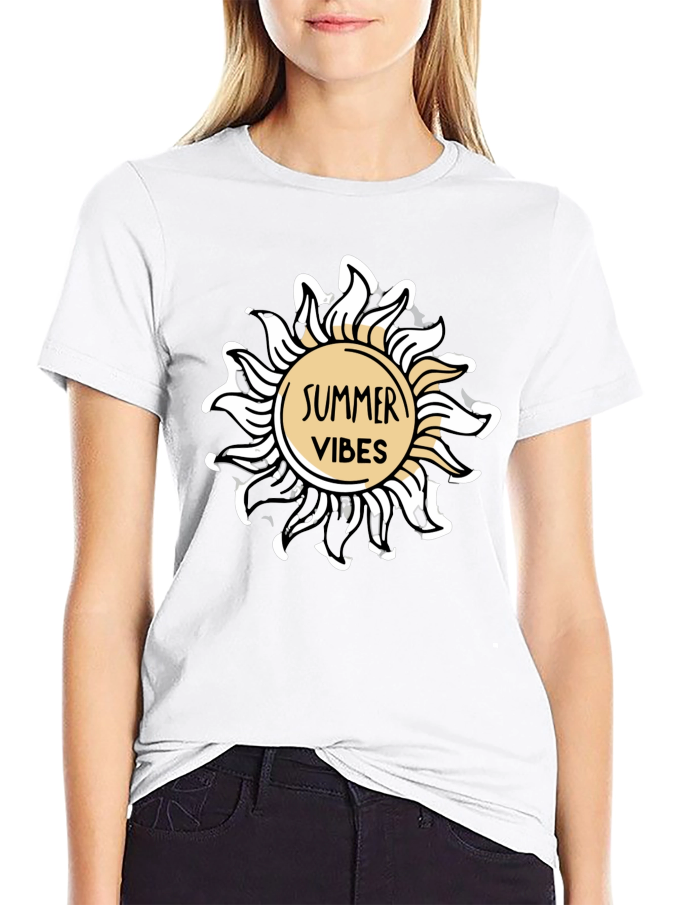 Summer Vibes Graphic Tee - Black Cotton T-Shirt