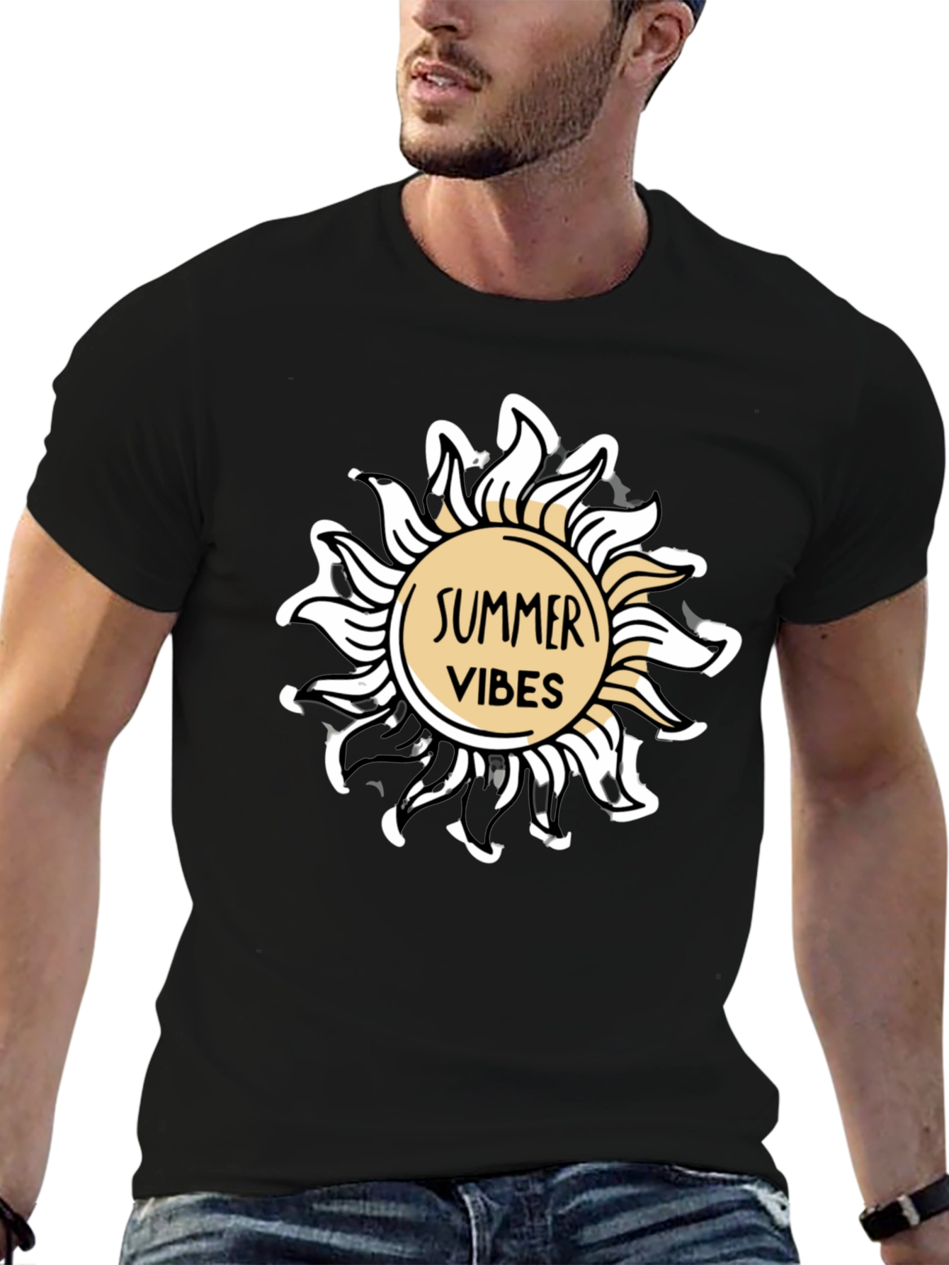 Summer Vibes Graphic Tee - Black Cotton T-Shirt