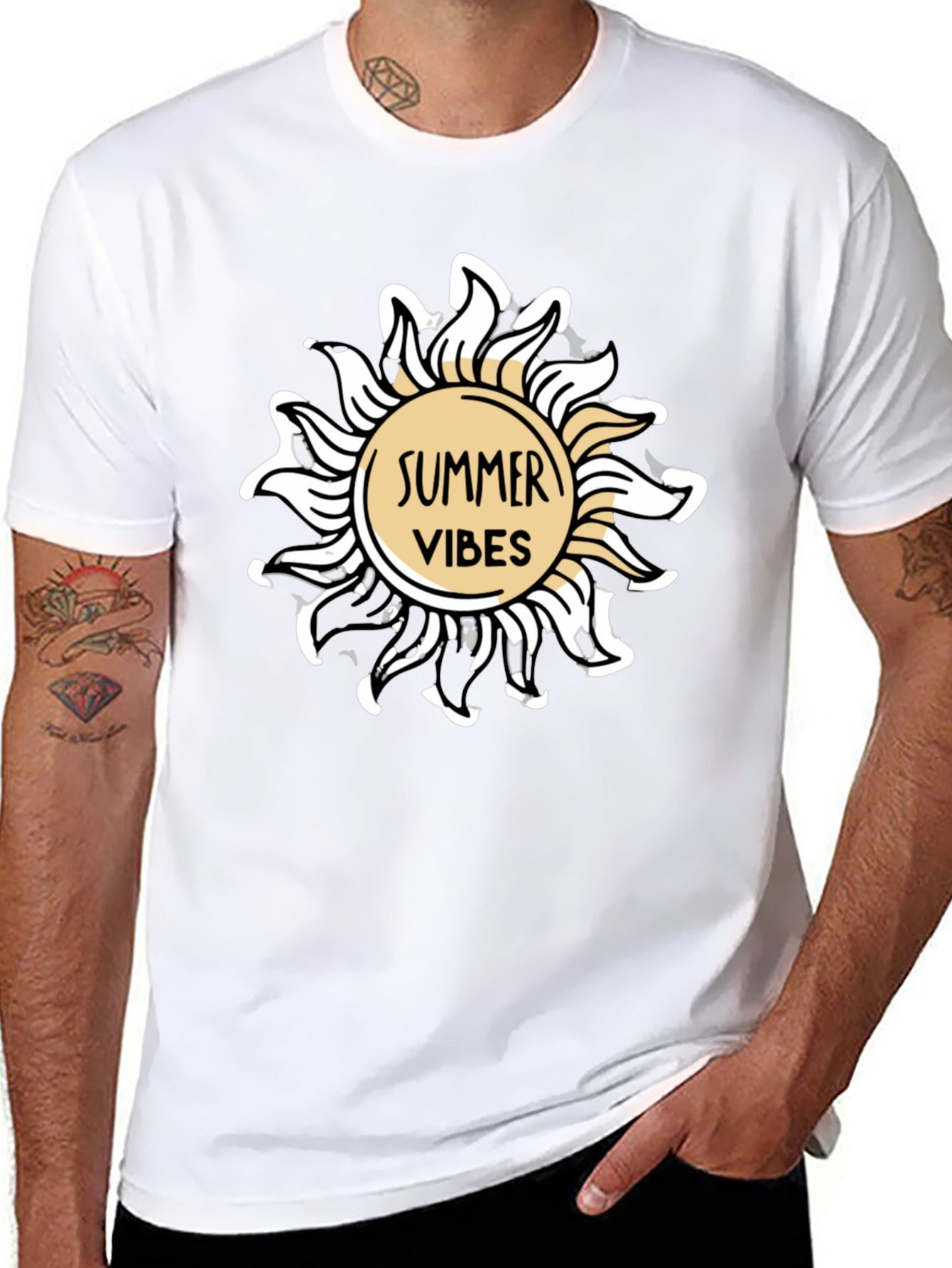Summer Vibes Graphic Tee - Black Cotton T-Shirt