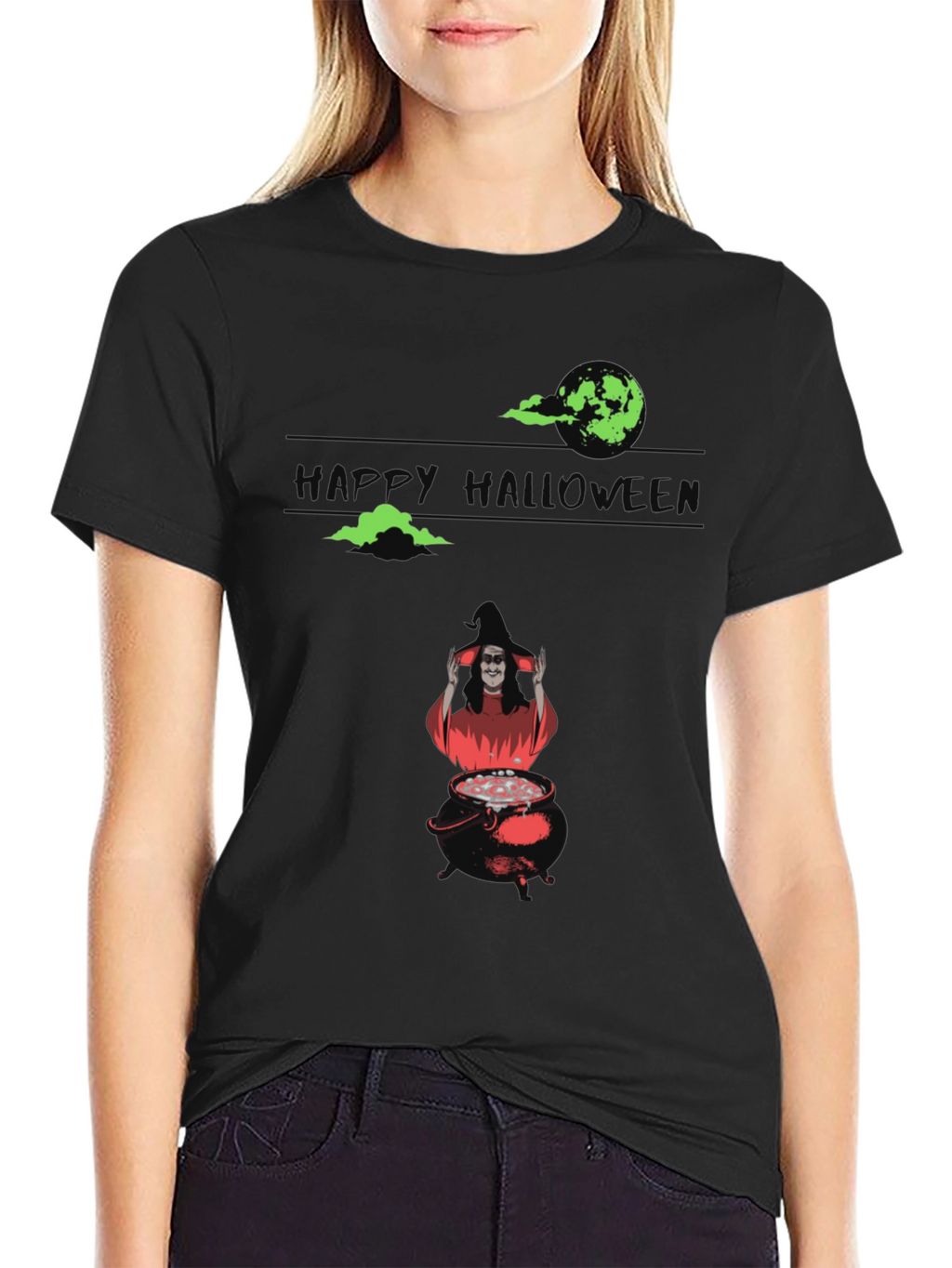 Halloween Witch Cauldron Graphic Tee - Spooky Season Shirt