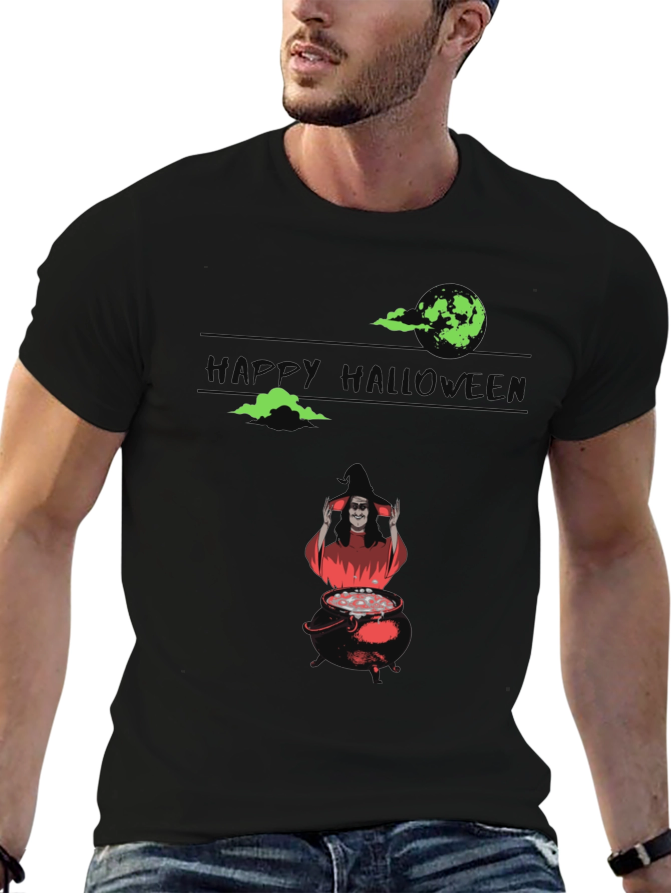 Halloween Witch Cauldron Graphic Tee - Spooky Season Shirt