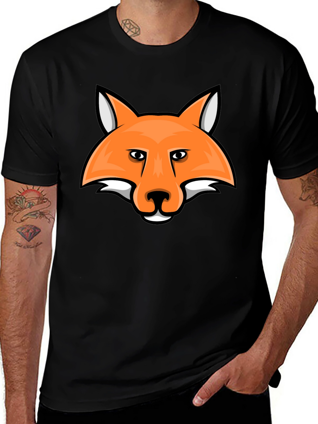 Fox Head Graphic Tee - Black Cotton T-Shirt
