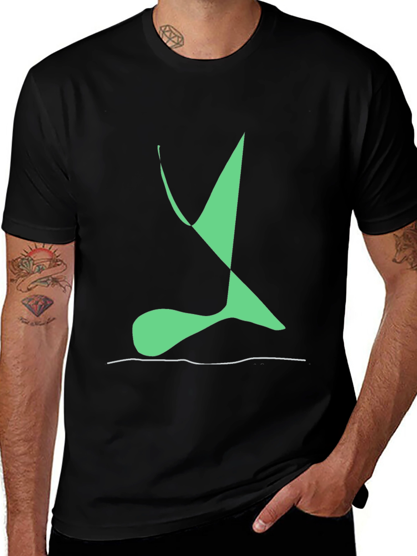 Abstract Green Design Black T-Shirt