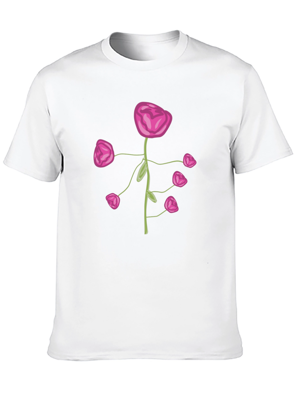 Pink Flower Print Black T-Shirt