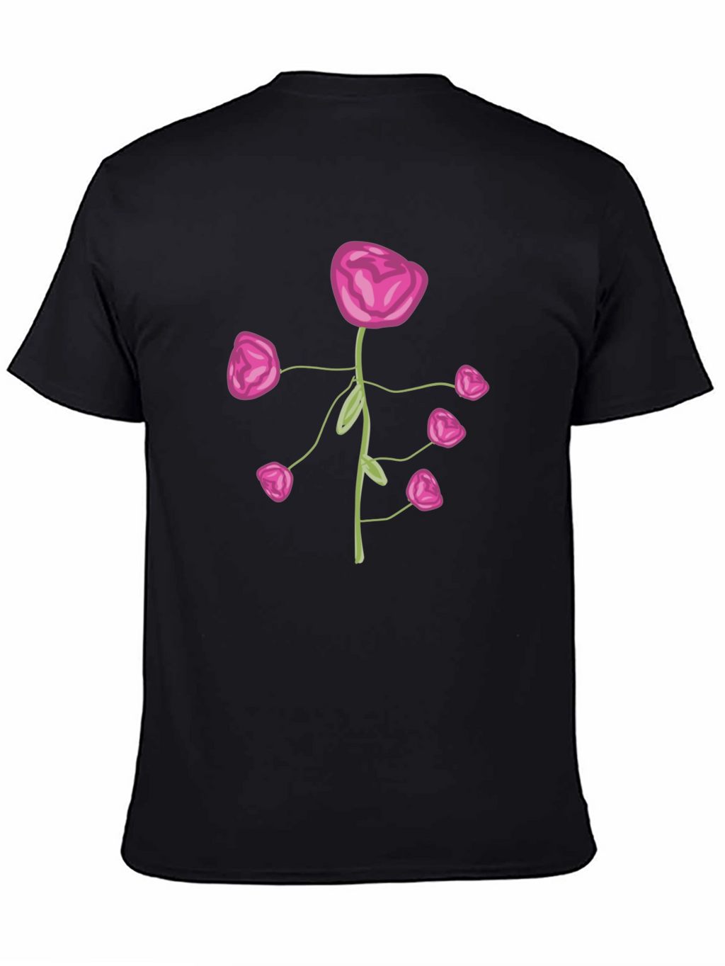 Pink Flower Print Black T-Shirt