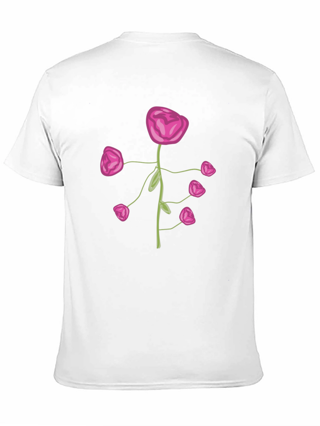 Pink Flower Print Black T-Shirt