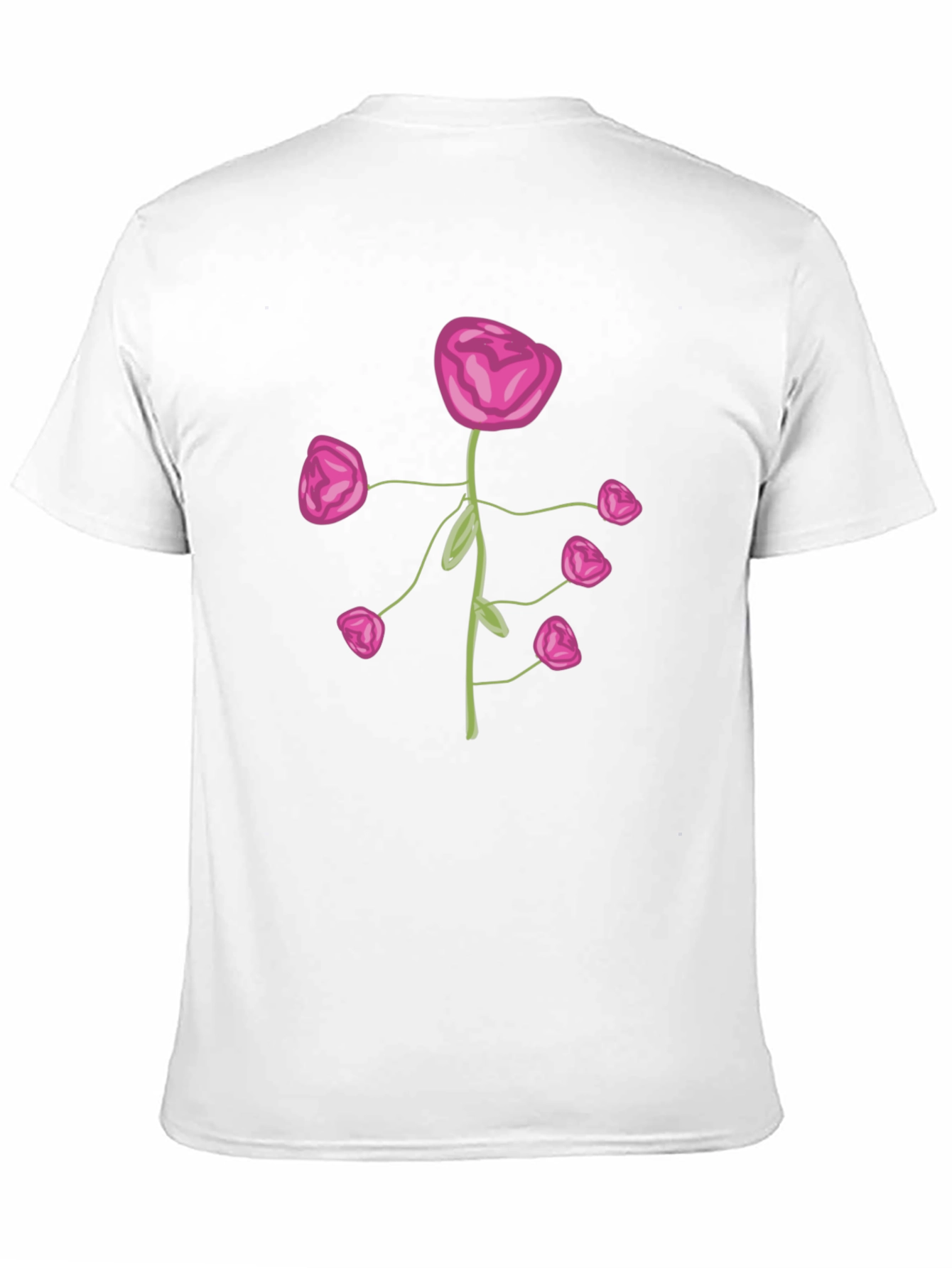 Pink Flower Print Black T-Shirt