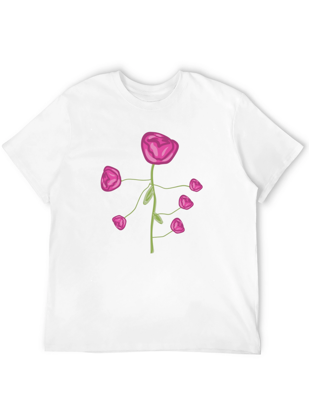 Pink Flower Print Black T-Shirt